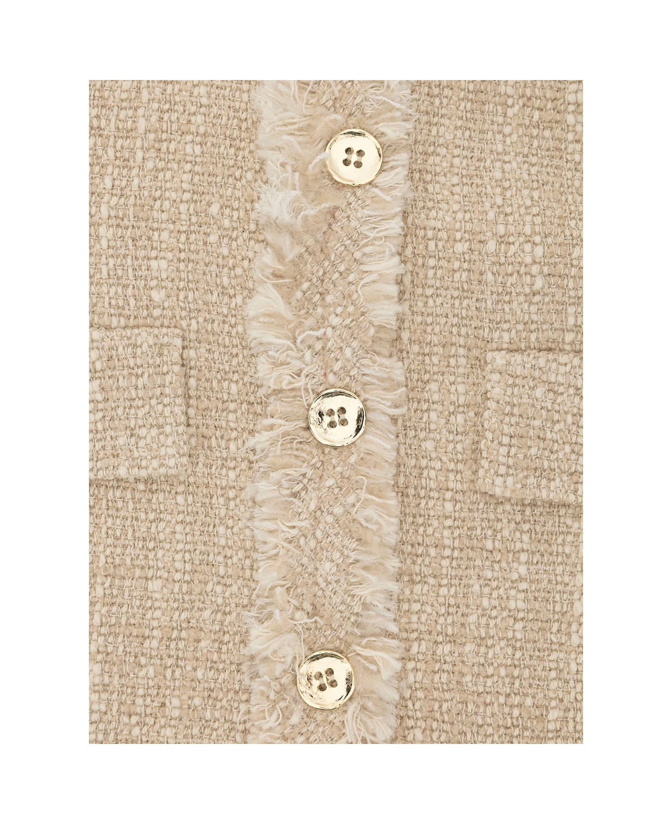 Il Gufo Beige Jacket With U Neckline And Buttons In Cotton Blend Tweed Girl - Beige コート＆ジャケット
