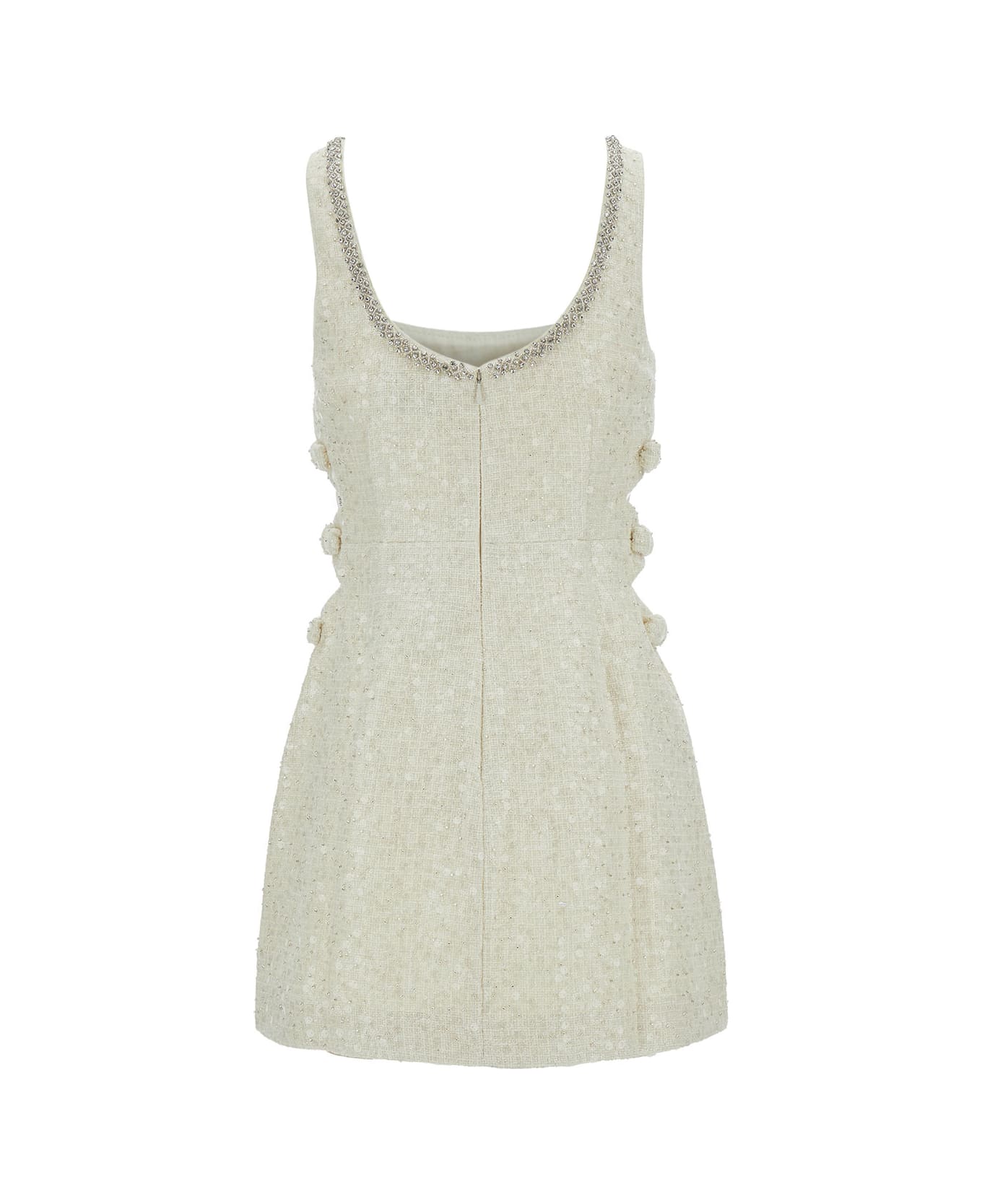 self-portrait Mini Ivory Dress With Bows And Cut-out In Tweed Woman - White