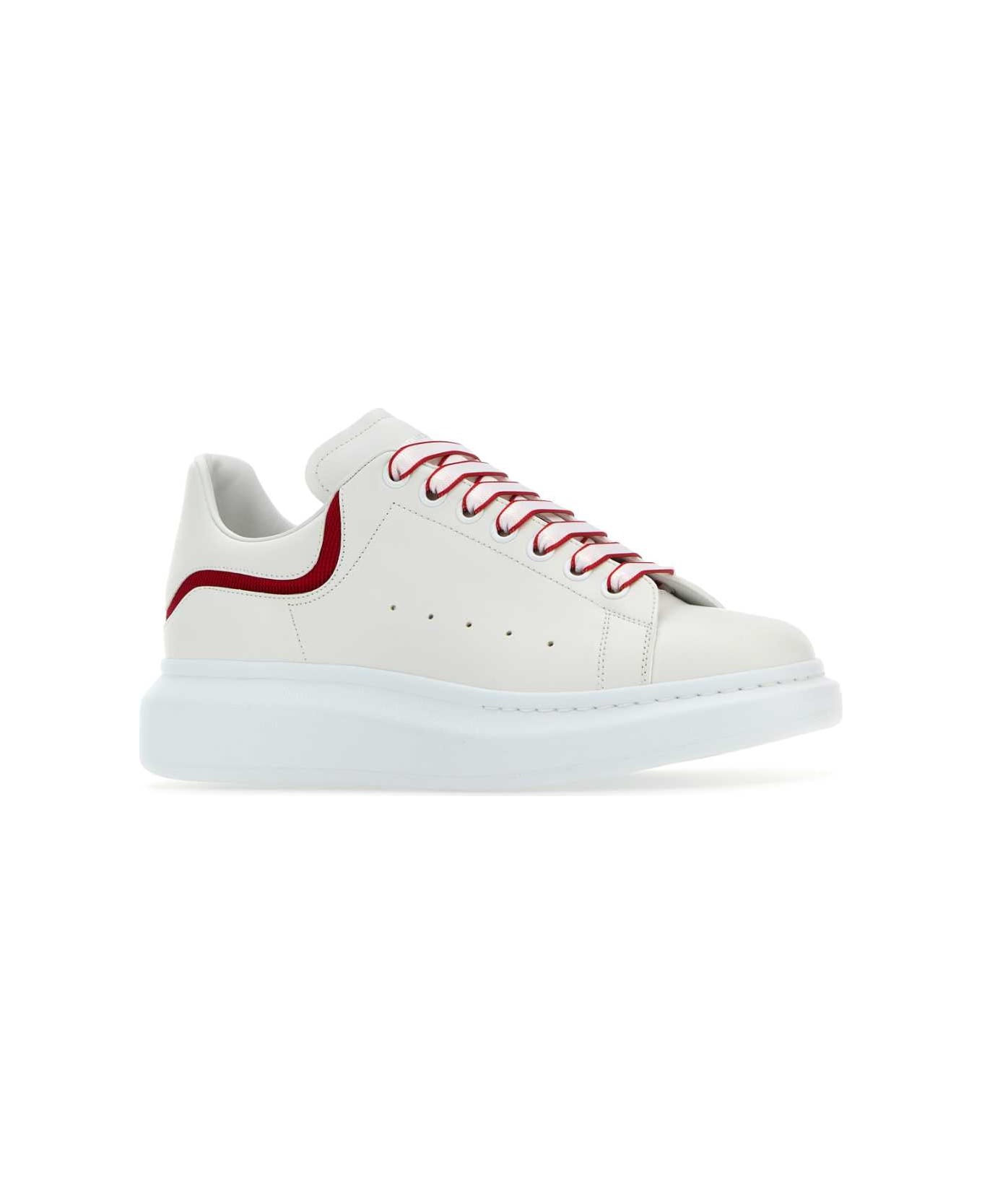 Alexander McQueen White Leather Sneakers With White Leather Heel - WHITERED スニーカー