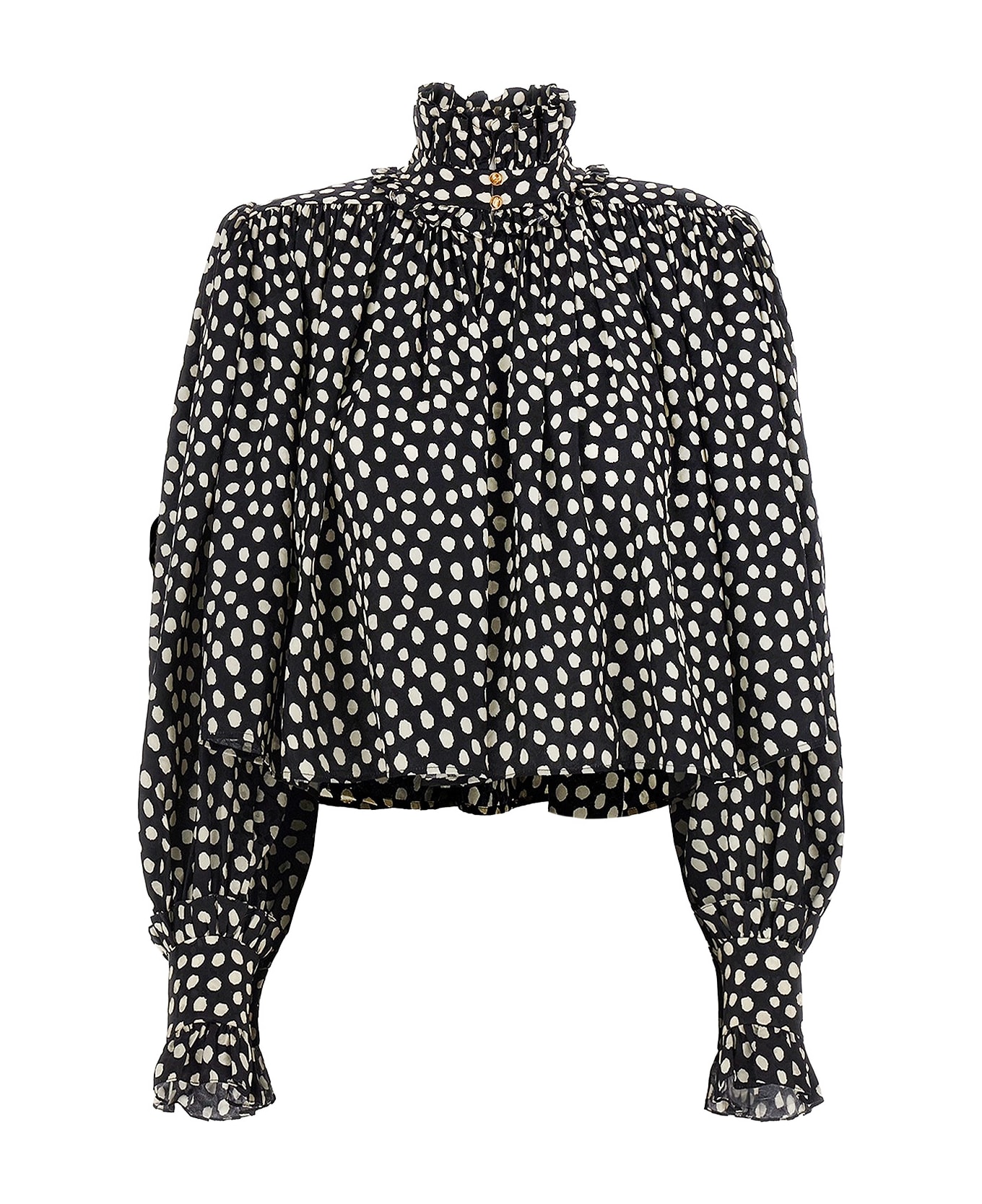 Chloé Polka-dots Silk Shirt - Black - Beige 1