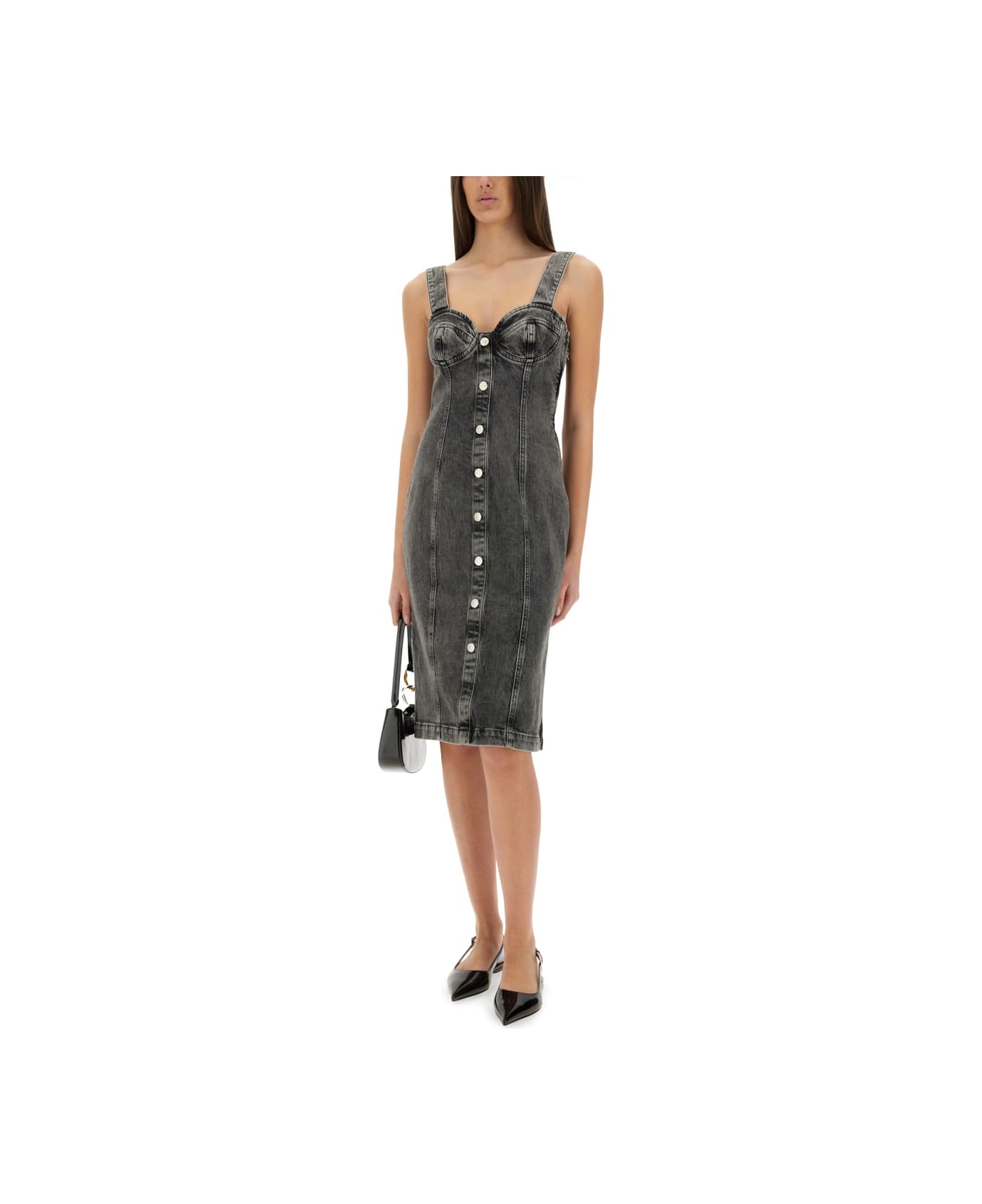 M05CH1N0 Jeans Denim Midi Dress - GREY