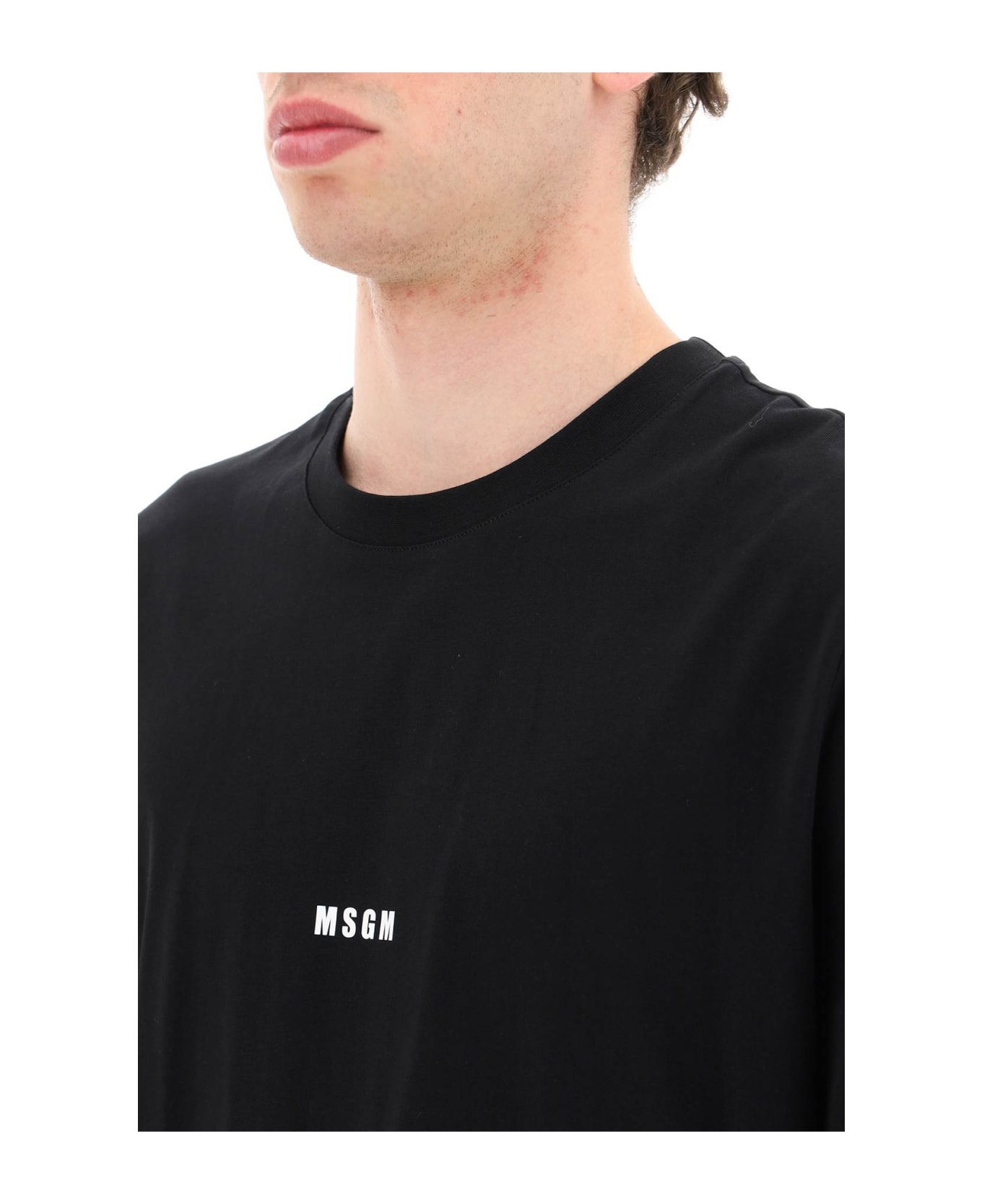 MSGM Crewneck T-shirt Featuring Micro Logo Print - Nero