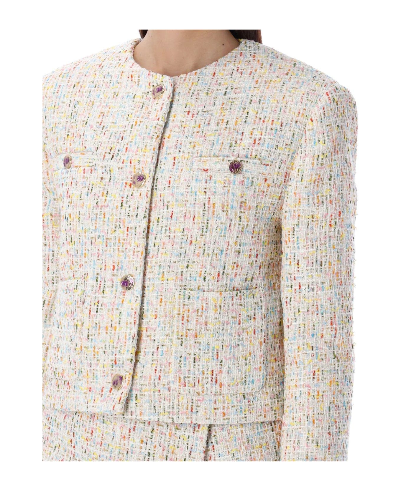 MSGM Buttoned Cropped Tweed Blazer