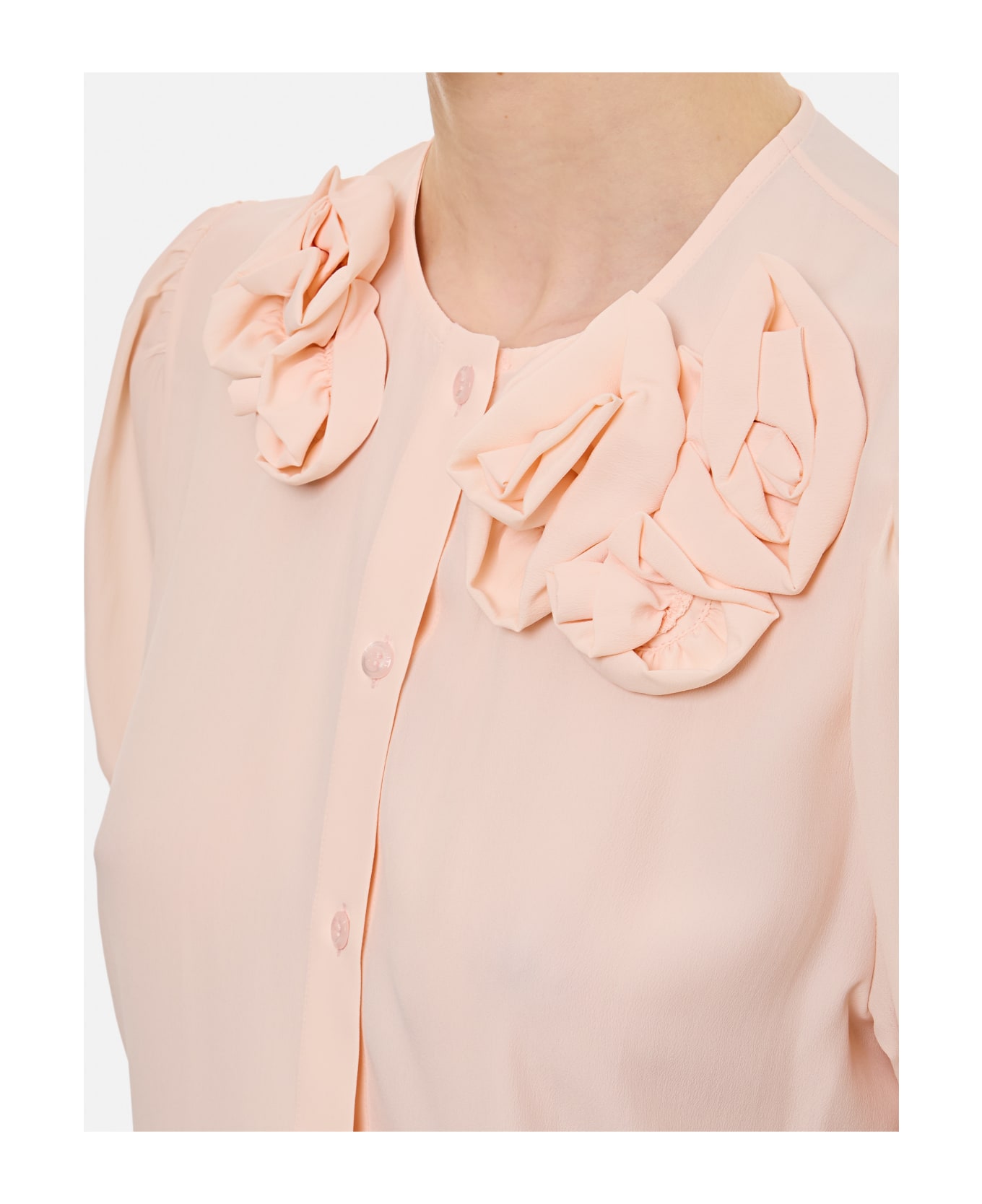 Simone Rocha Short Sleeve Top W/ Clustered Rose - Pink