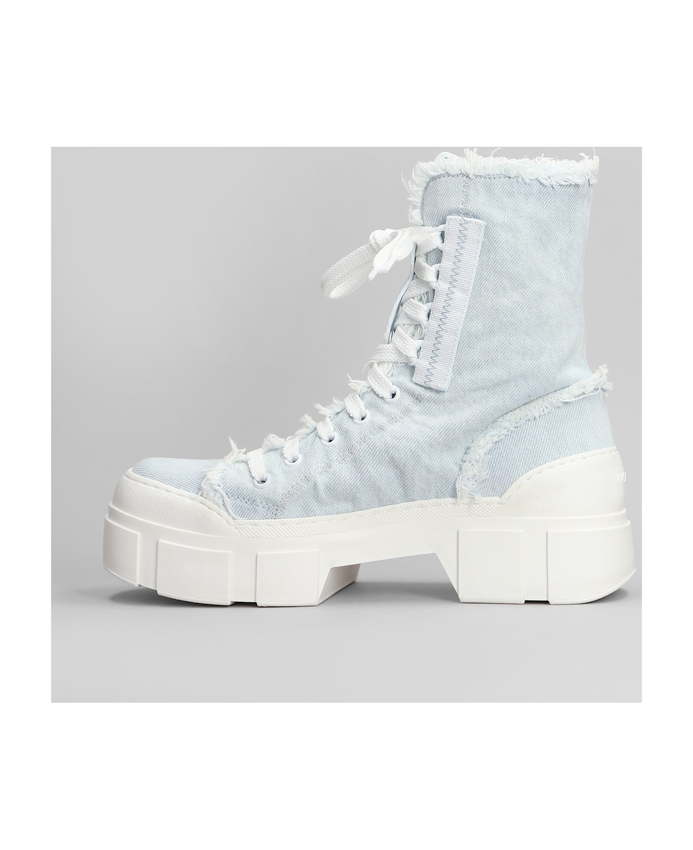 Vic Matié Denim 500 Combat Boots In Cyan Fabric - cyan