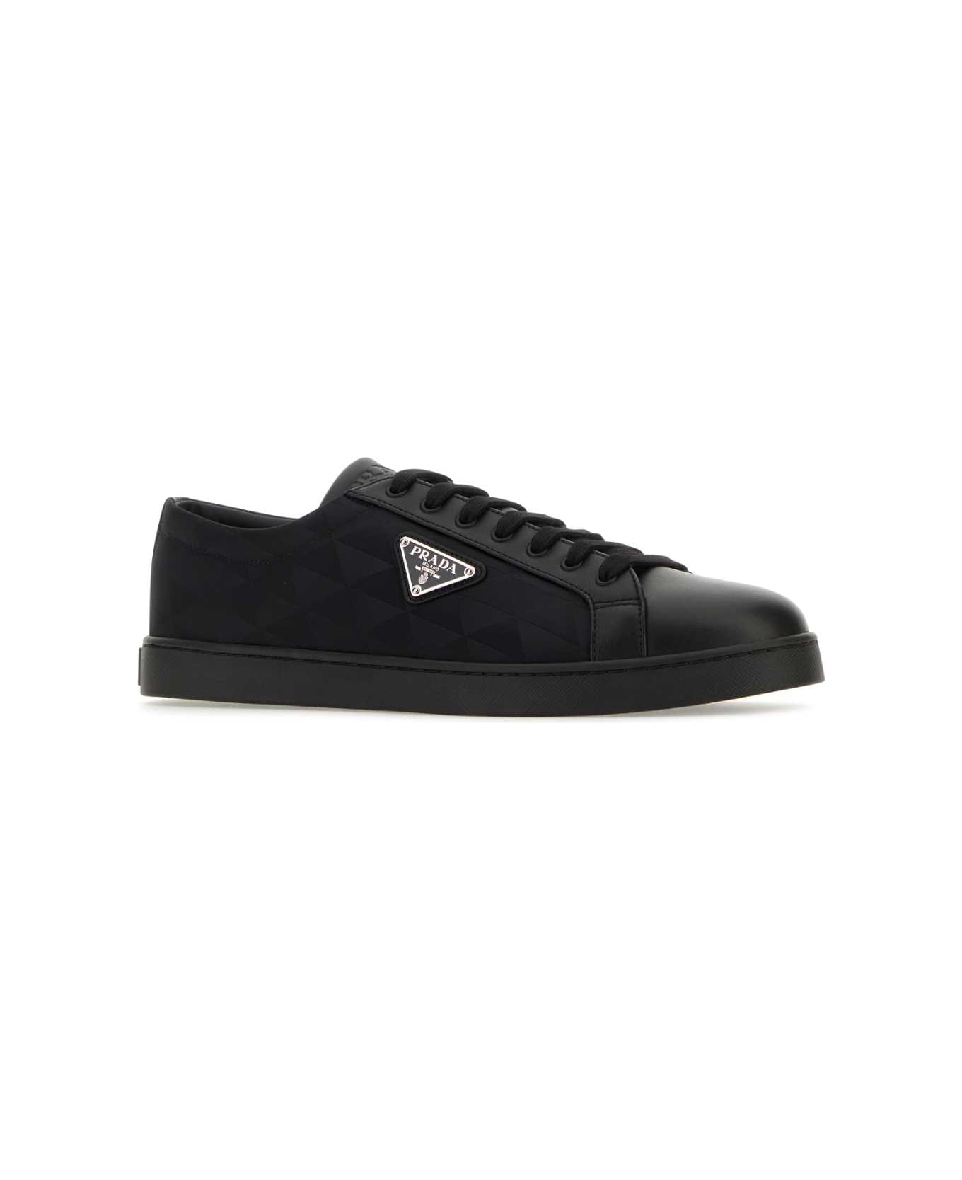 Prada Black Leather And Re-nylon Sneakers - NERO