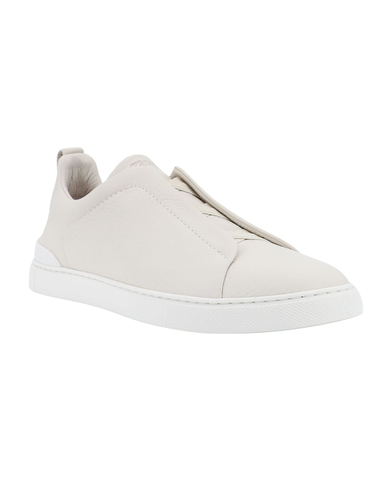 Zegna Triple Stitch Leather Sneakers - Cream