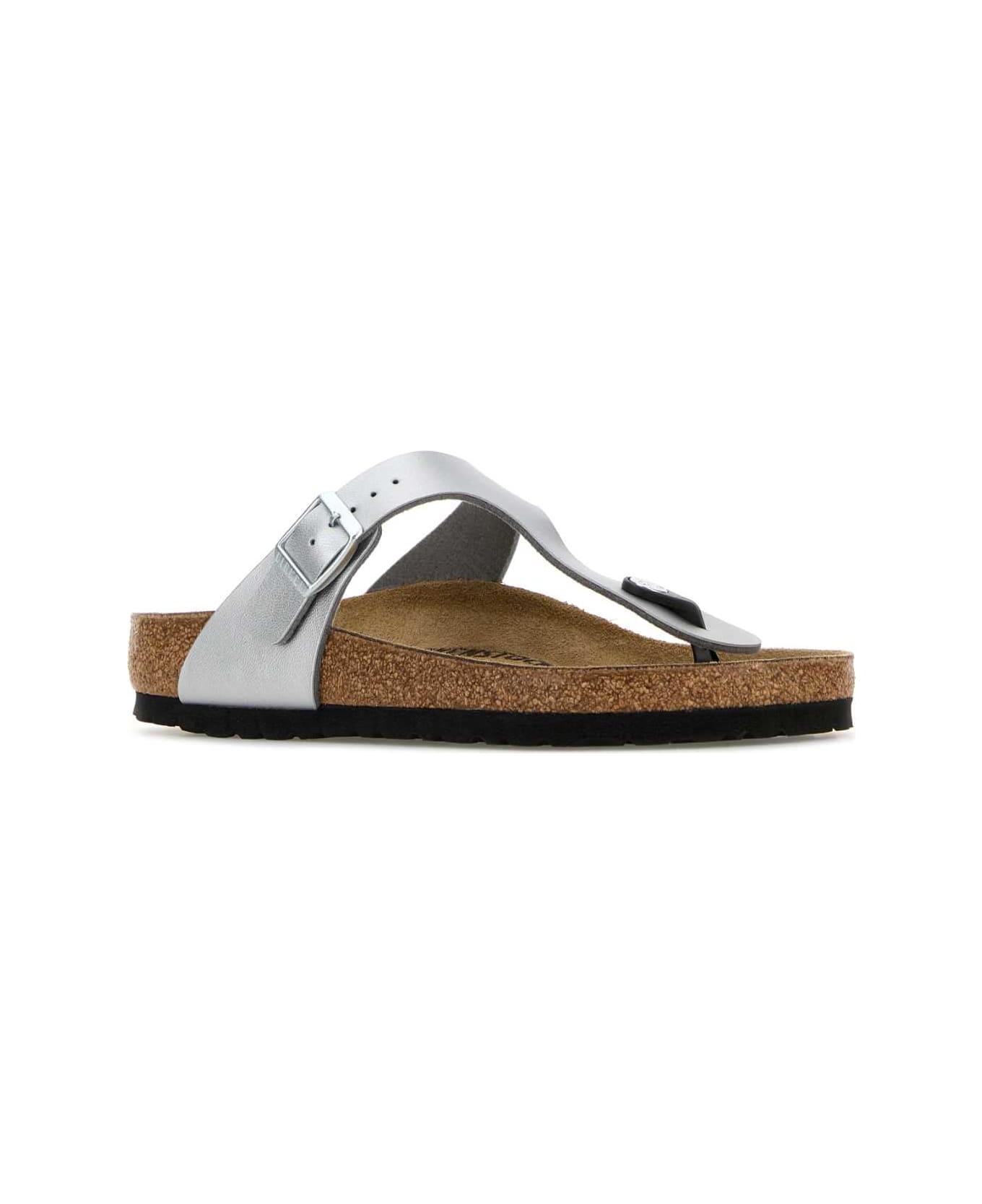 Birkenstock Silver Leather Gizeh Thong Slippers - SILVER