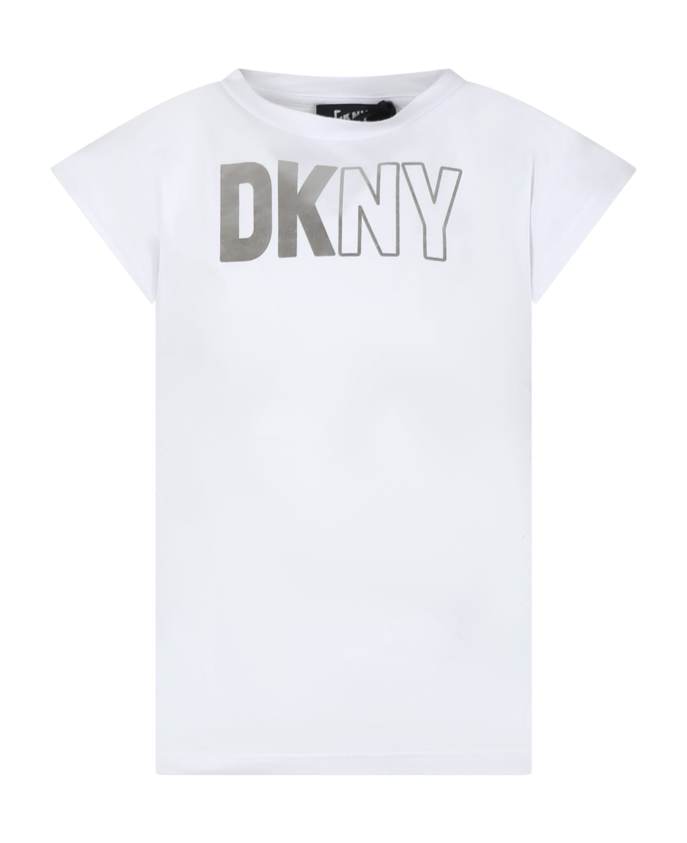 DKNY White T-shirt For Girl With Silver Logo - White
