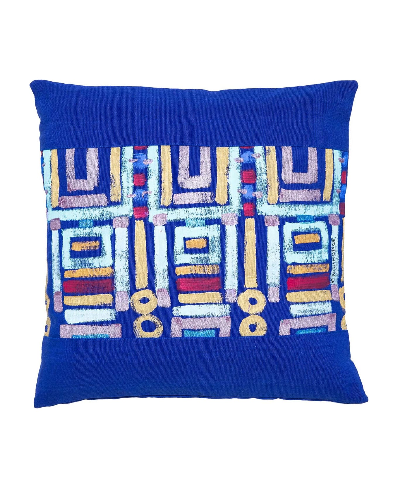 Le Botteghe su Gologone Cotton Hand Painted Indoor Cushion 70x70 cm - Blue Fantasy クッション