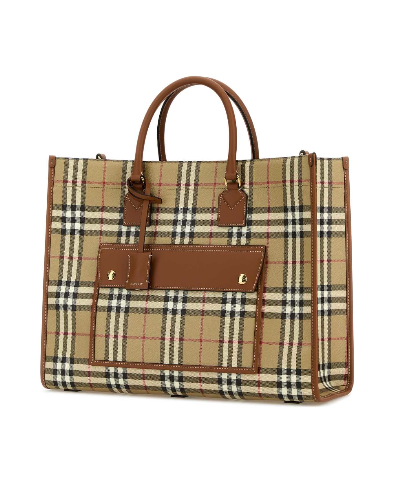Burberry Printed Canvas Medium Freya Shopping Bag - VNTGCHKBRIARBROWN