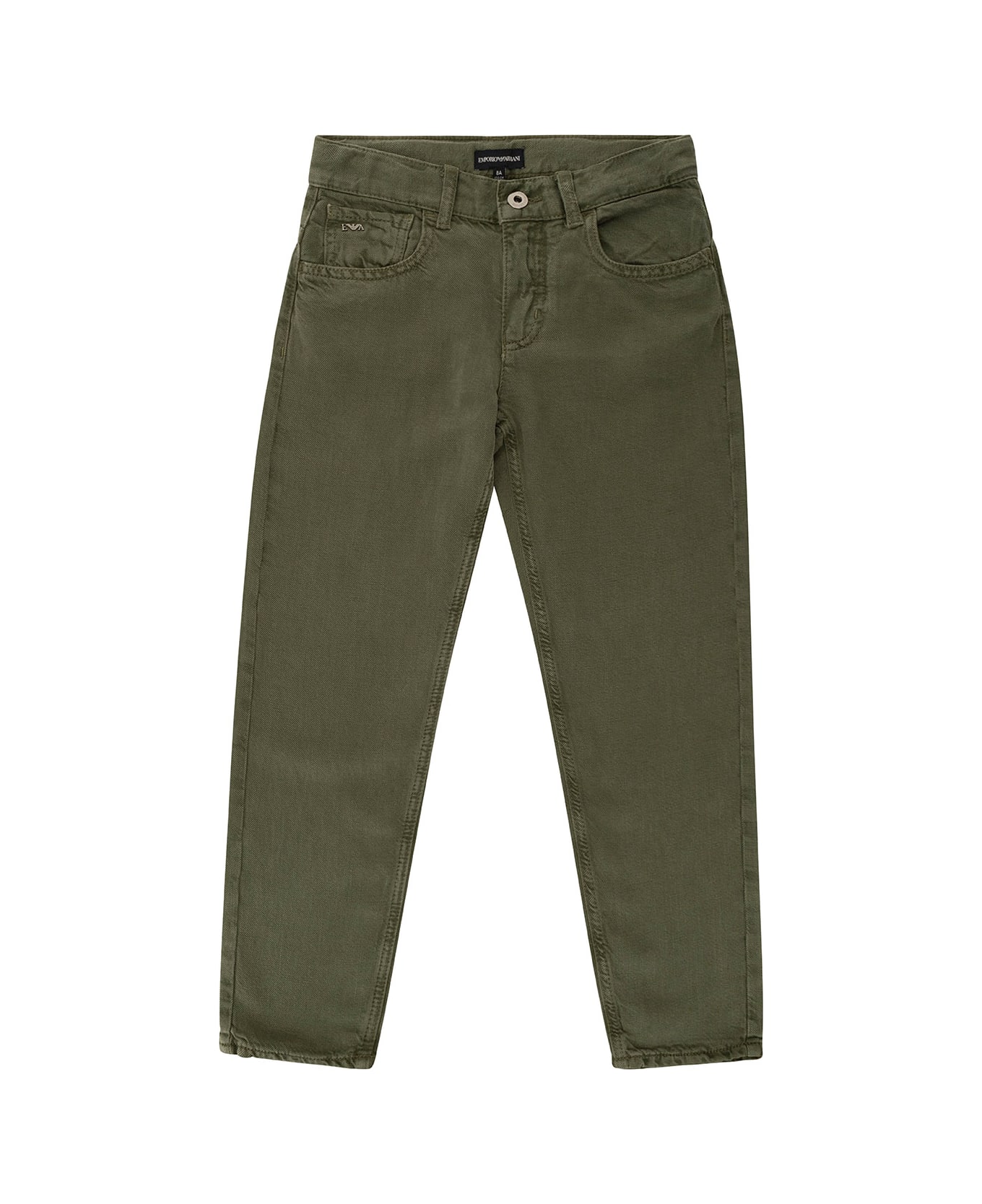 Emporio Armani Military Green Pants With Logo Detail In Linen Blend Boy - Grey