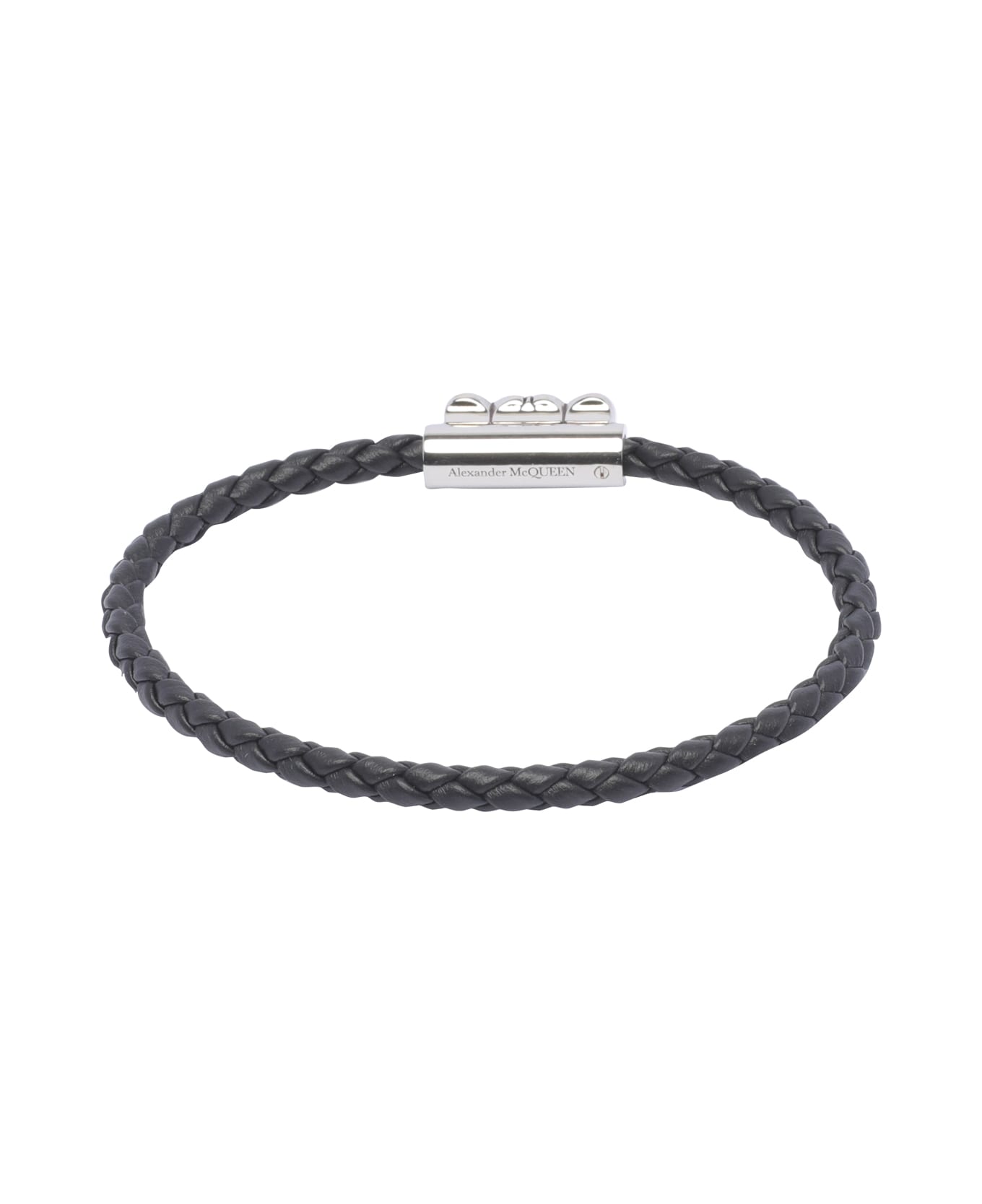 Alexander McQueen Seal Logo Leather Bracelet - Silver Black