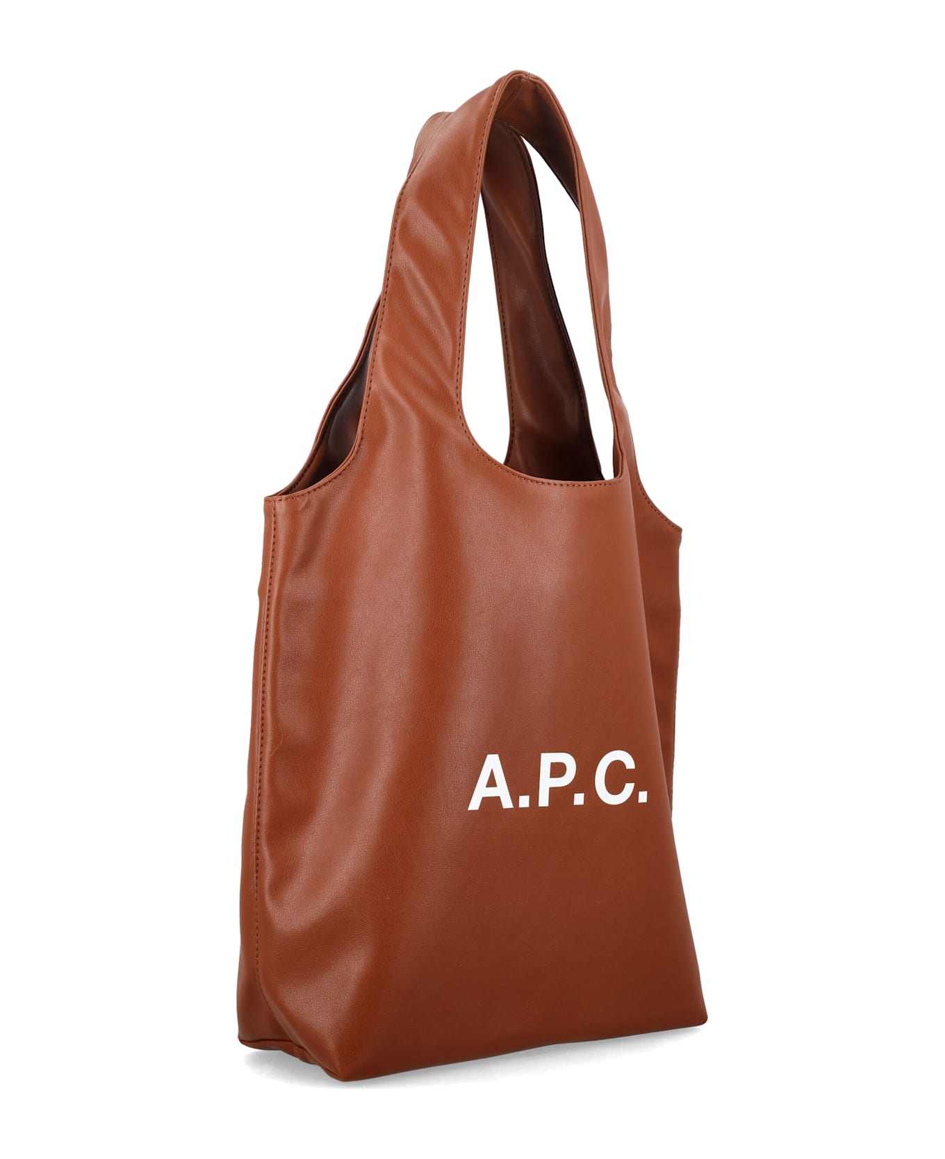 A.P.C. Ninon Black Small Faux Leather Tote - HAZELNUT
