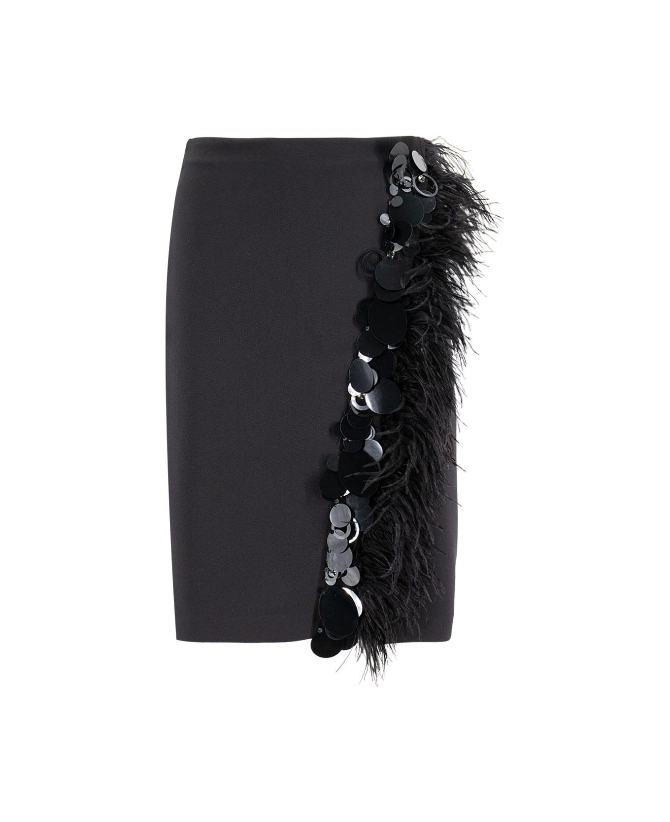 Pinko Skirt With Feathers And Sequins - NERO LIMOUSINE