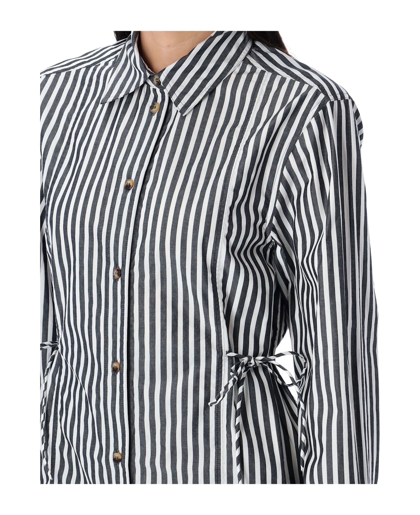 Ganni Stripe Tie String Shirt - BLACK STRIPES