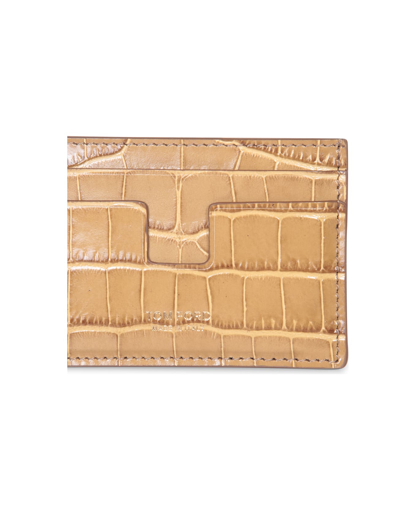 Tom Ford Beige Crocodile Card Holder - Beige