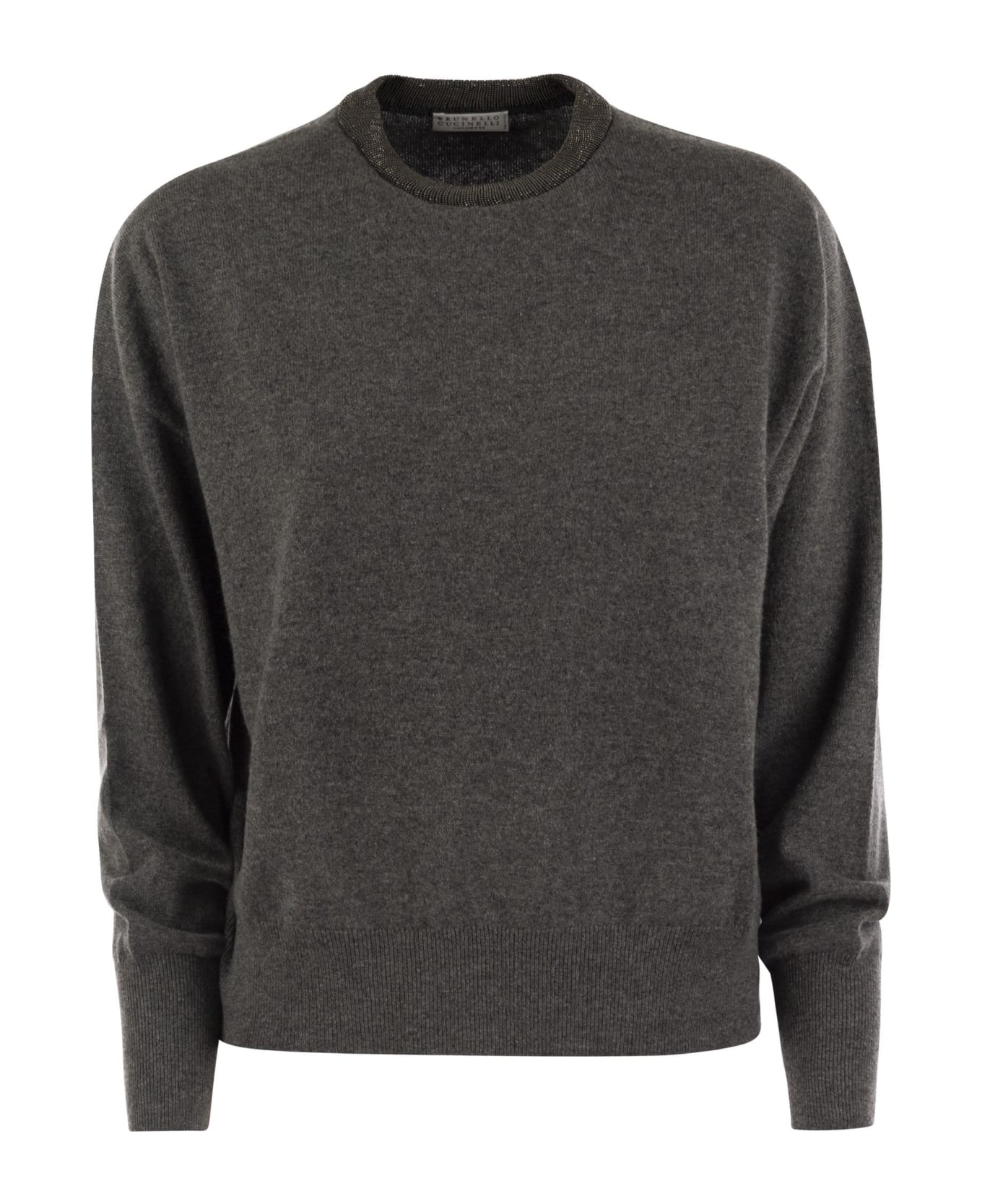 Brunello Cucinelli Cashmere Sweater With Necklace - Anthracite