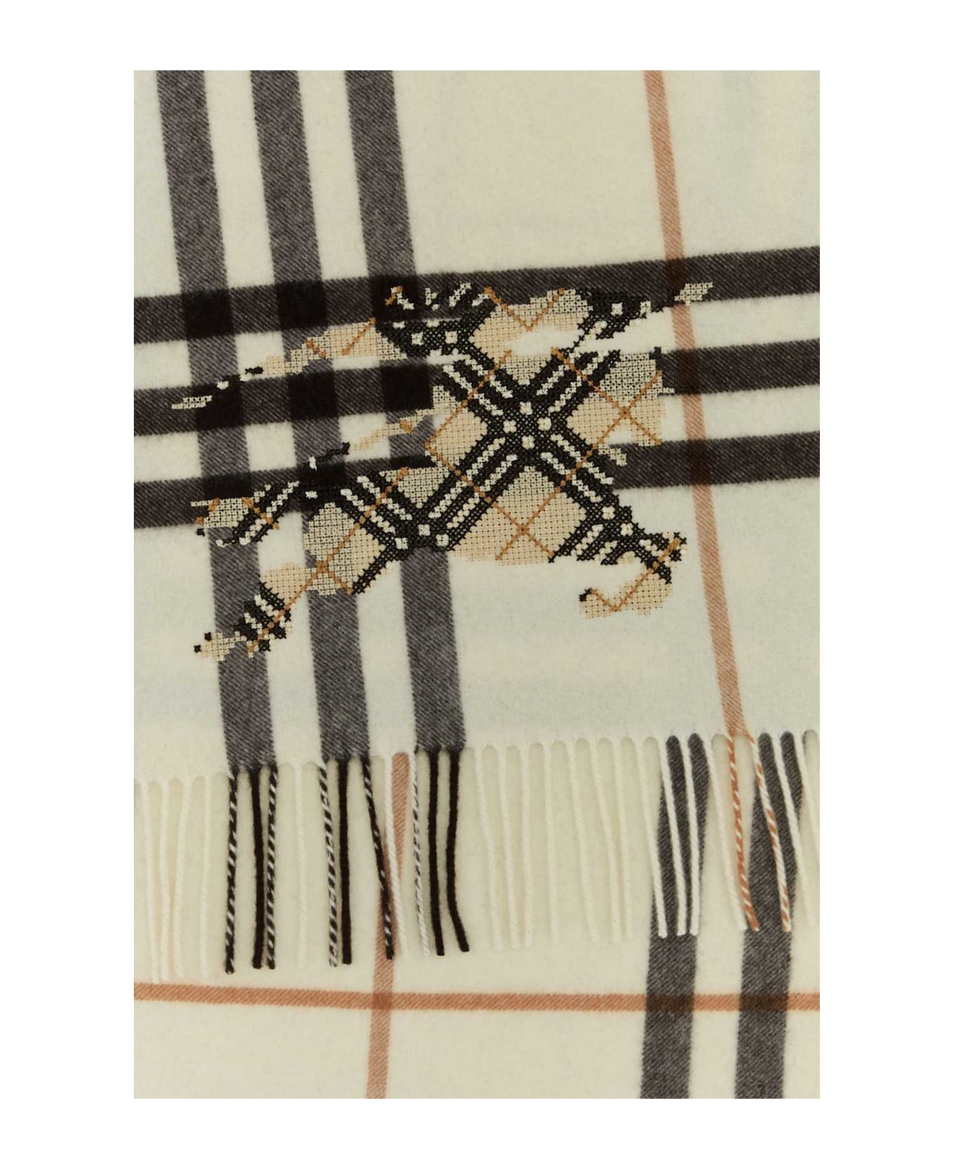 Burberry Embroidered Cashmere Scarf - PEBBLEWHITE