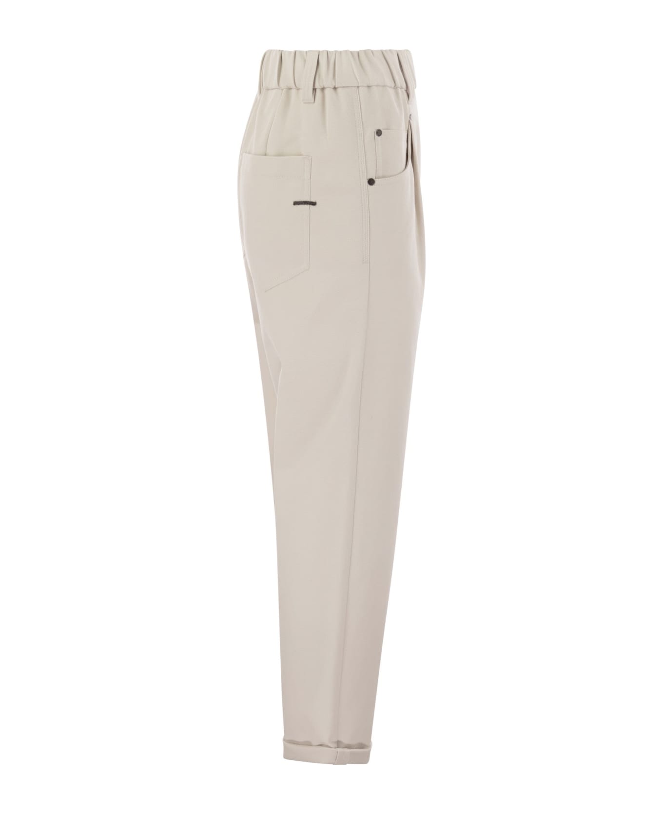 Brunello Cucinelli Baggy Trousers In Stretch Cotton Cover-up With Shiny Bartack - White