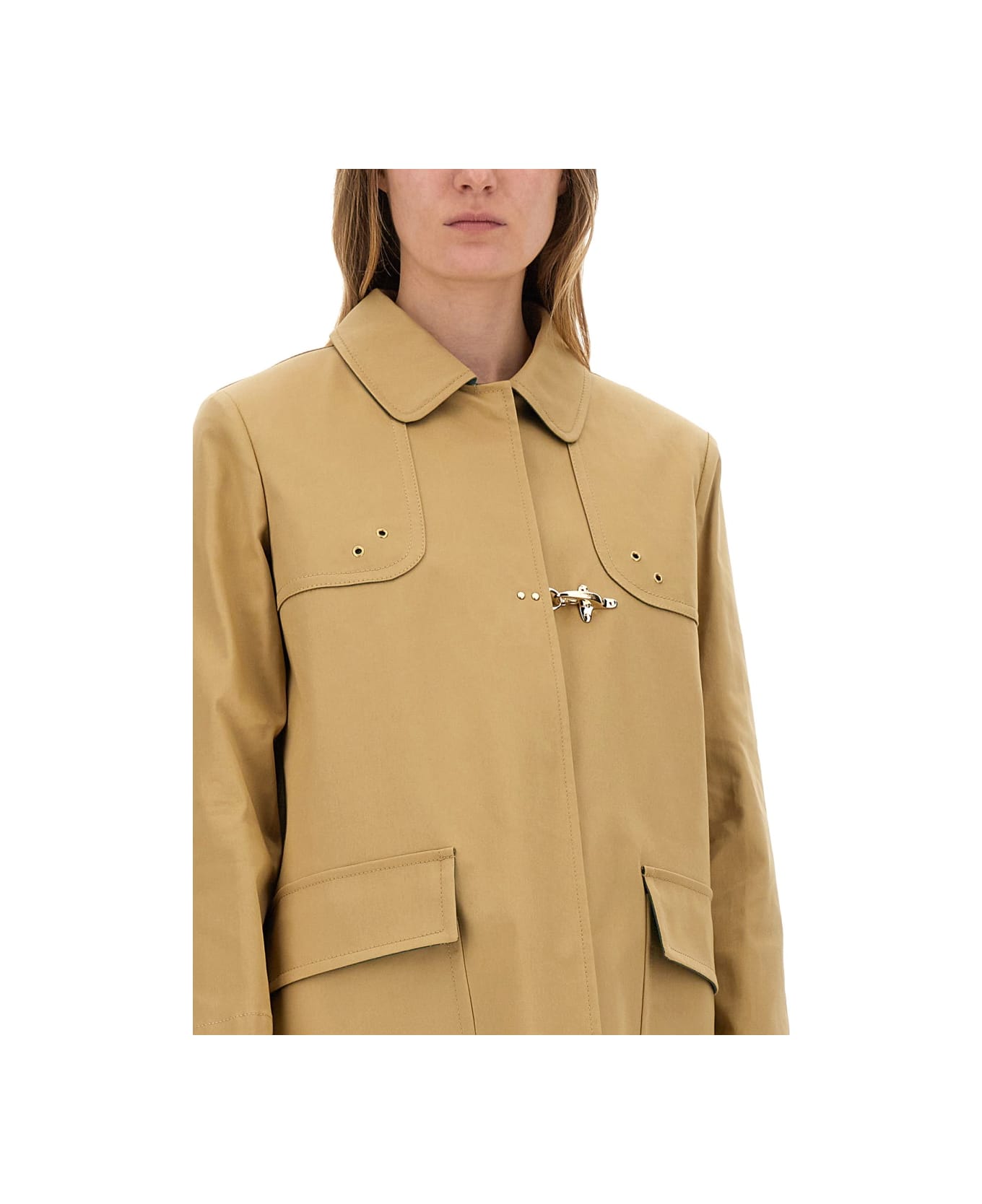 Fay Stretch Gabardine Car Coat - BEIGE