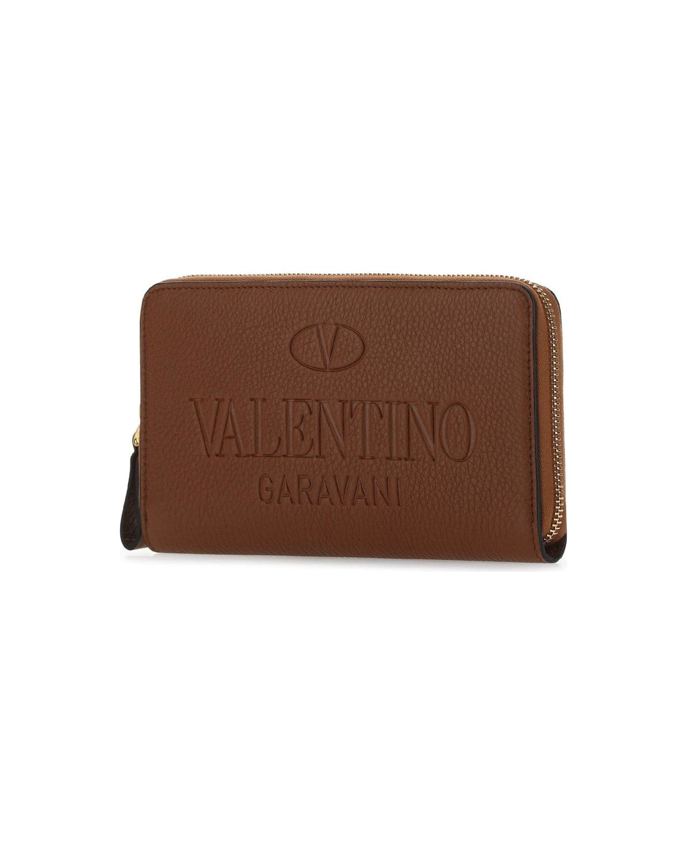 Valentino cotton Garavani Logo Debossed Zip-up Wallet - Selleria/antique brass