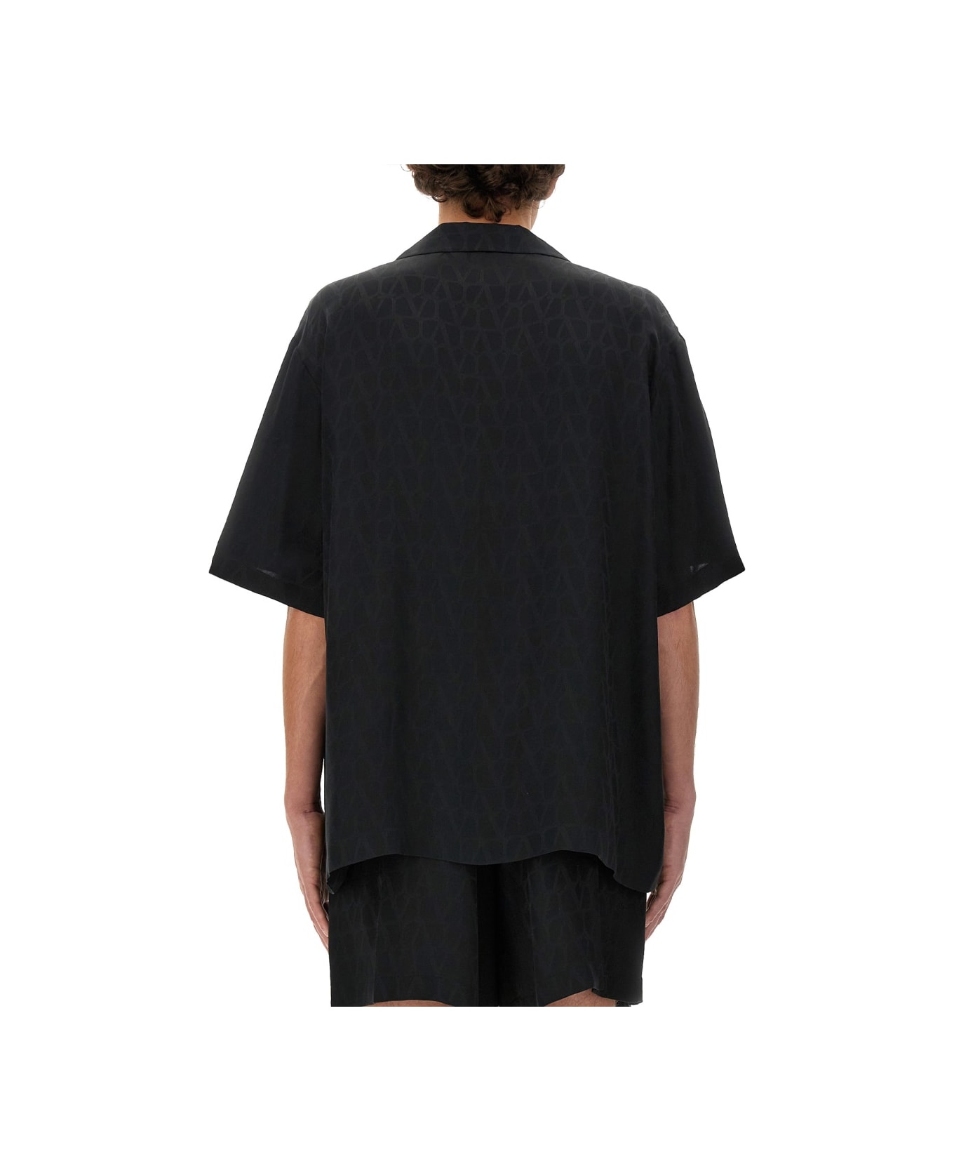 Valentino Bowling Shirt With Iconographe Toile Pattern - BLACK