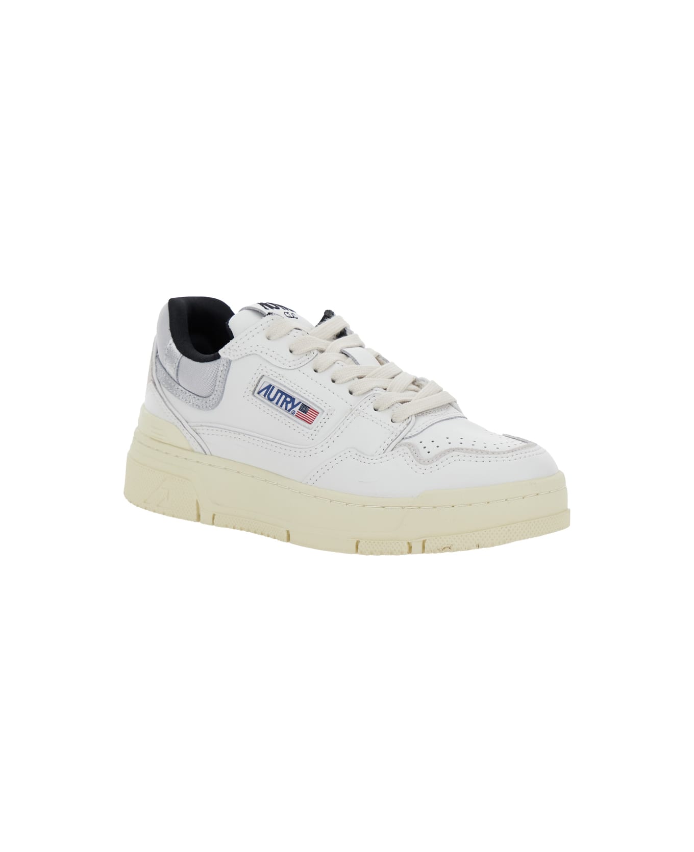 Autry 'clc' White Low Top Sneakers With Logo Patch In Leather Woman - White