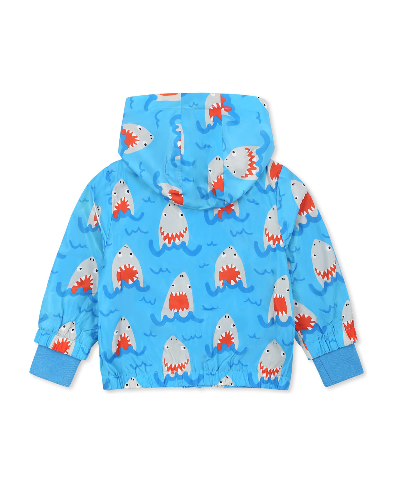 Stella McCartney Kids Blue Windbreaker Jacket For Baby Boy With Shark Print - Blue
