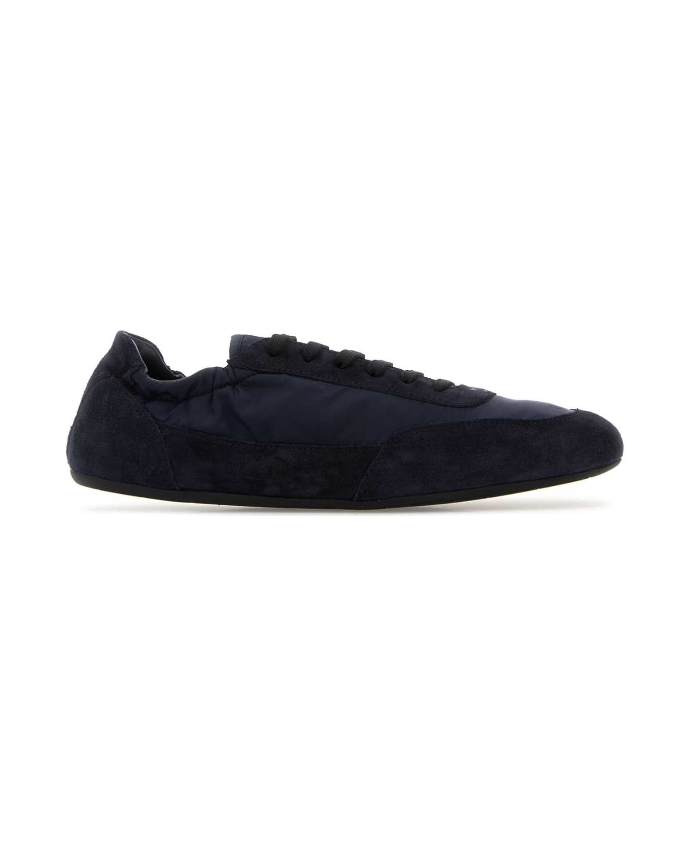 Prada Navy Blue Re-nylon And Suede Collapse Sneakers - BLEU