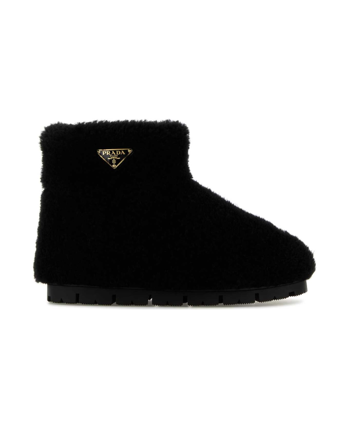 Prada Black Shearling Ankle Boots - NERO