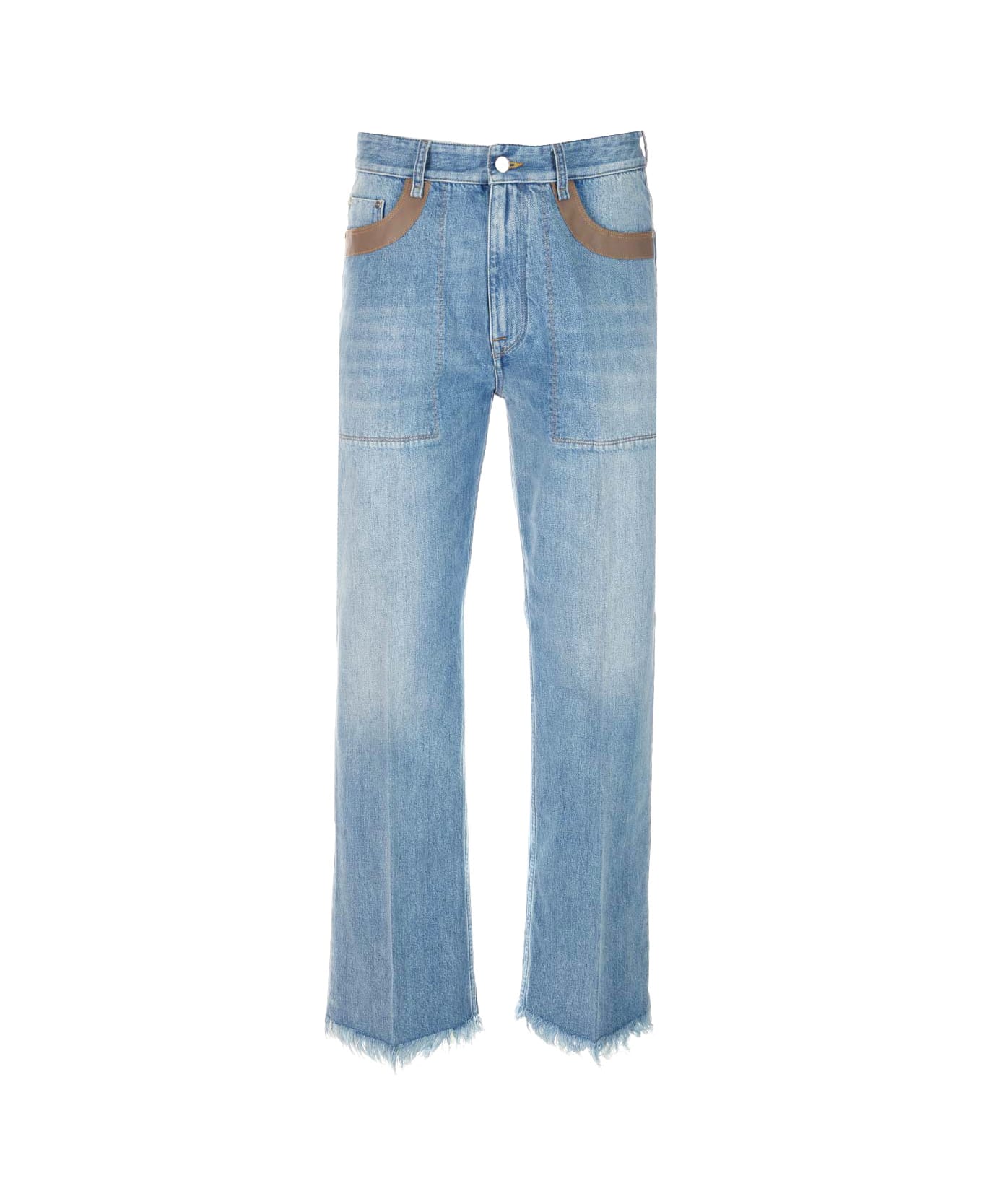 Fendi Light Blue Jeans With Fringes - Blue デニム