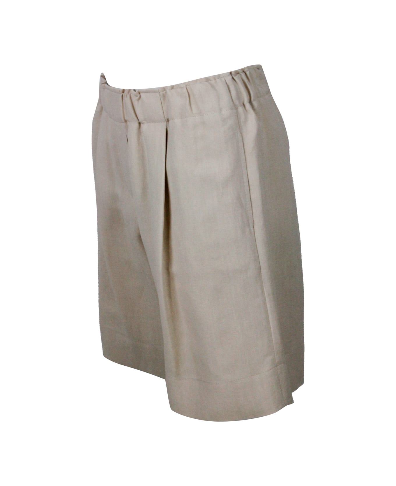 Antonelli Knee-length Bermuda Shorts In Linen Blend With Small Darts And Elasticated Waist - Beige ショートパンツ
