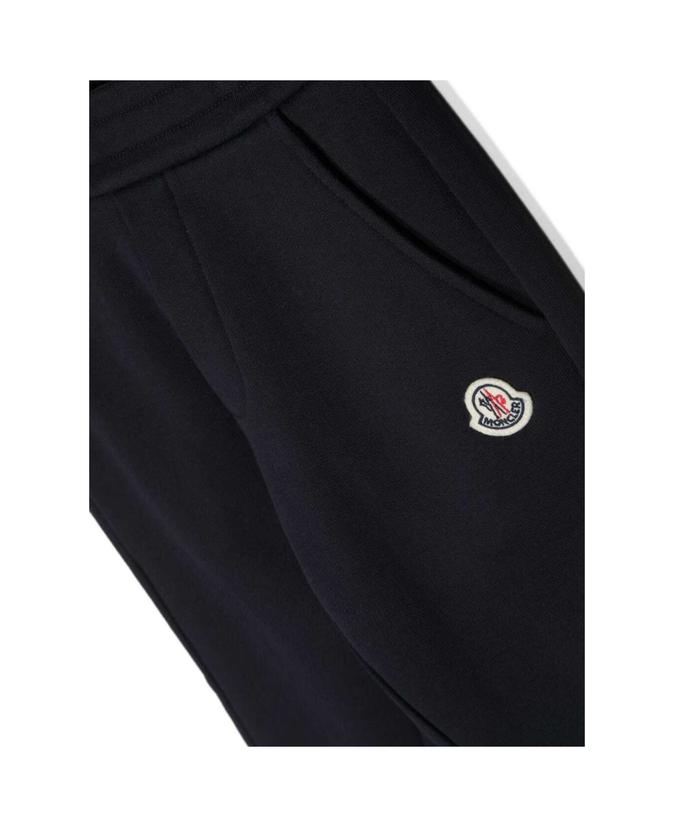 Moncler Black Track Pants With Maxi Logo Print And Patch Logo In Cotton Boy - Blu