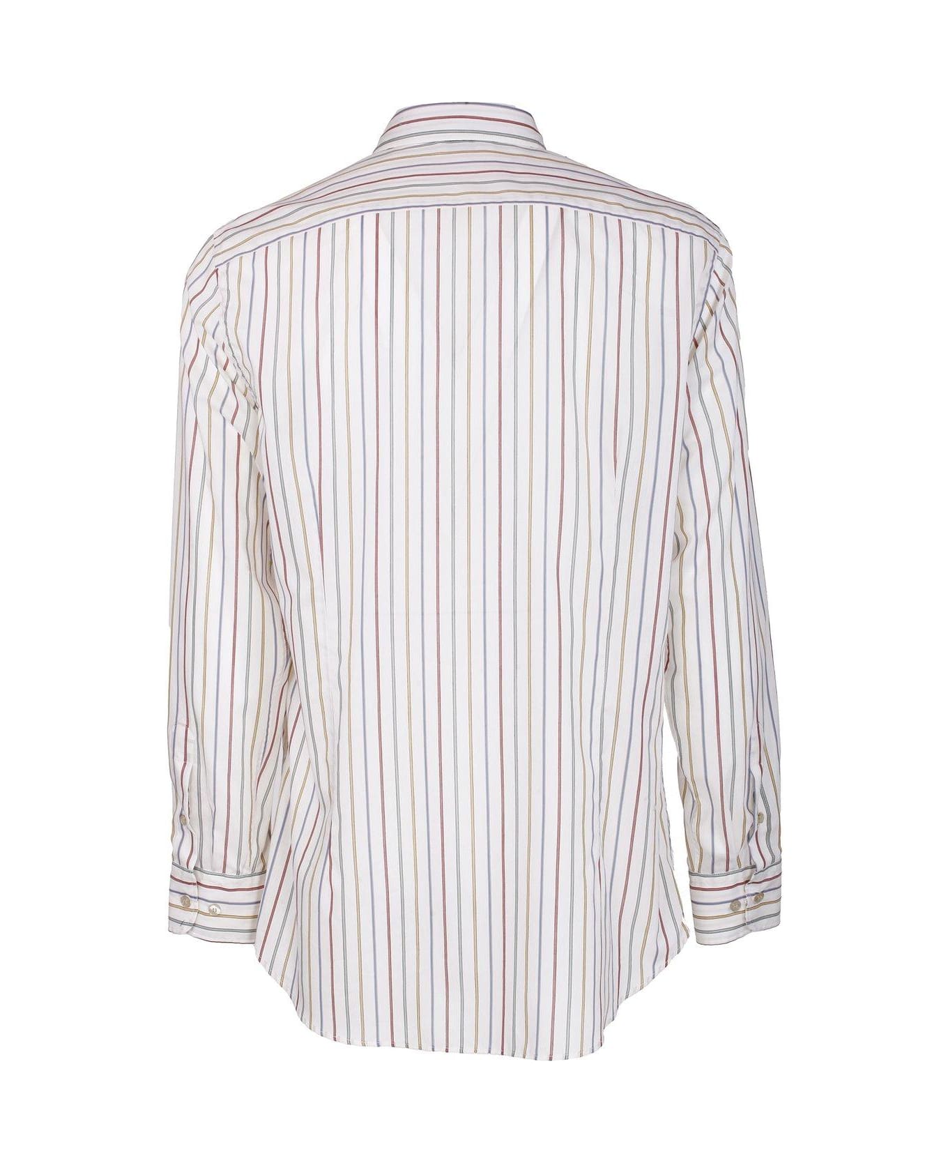 Etro Pegaso Embroidered Striped Shirt - Bianco