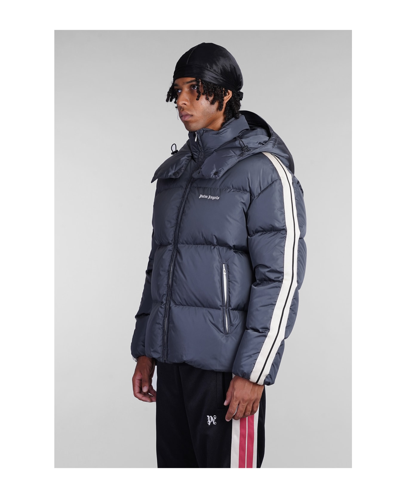 Palm Angels Puffer In Grey Polyamide - DARK GREY OFF WHITE