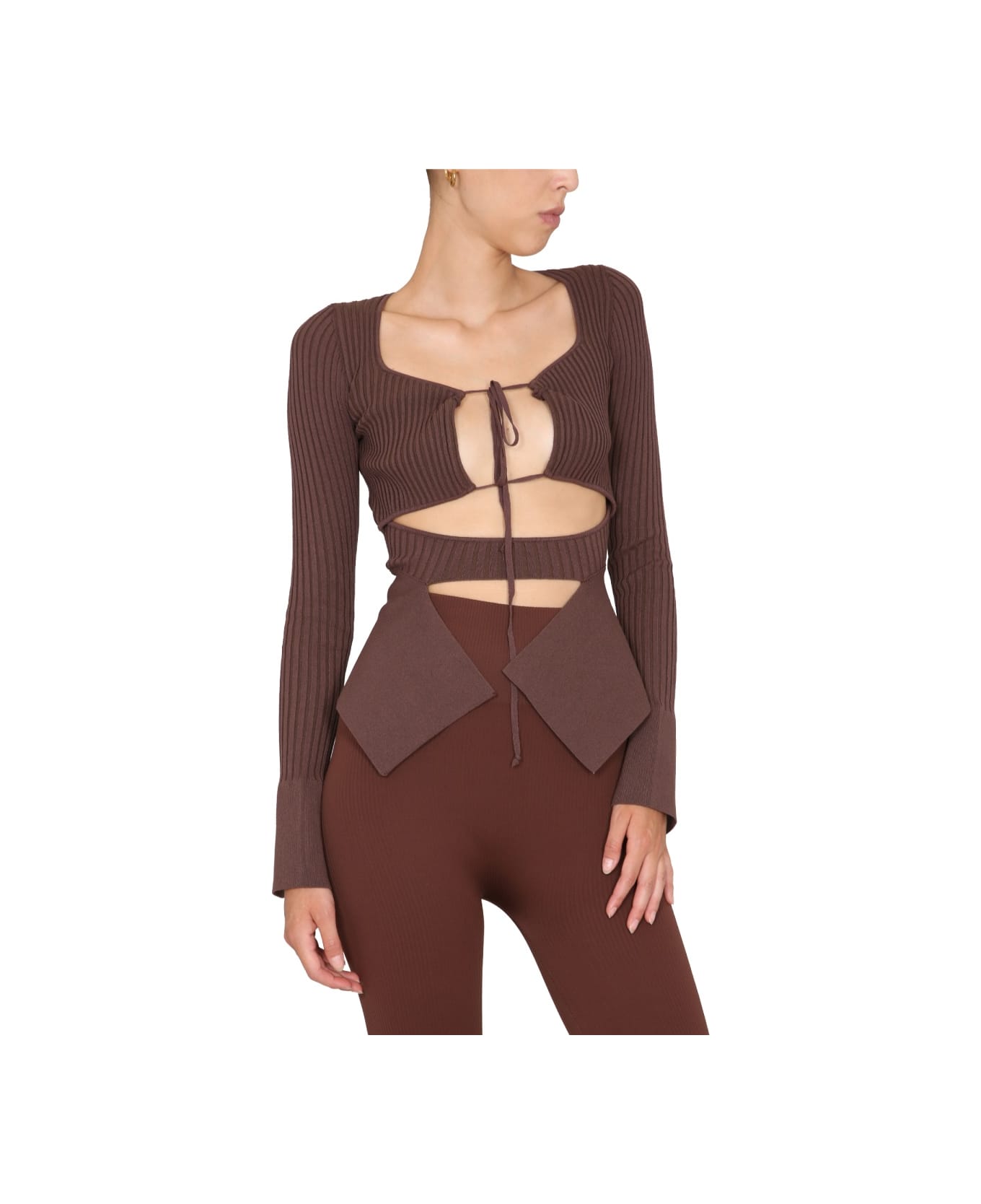 ANDREĀDAMO Ribbed Tops - BROWN