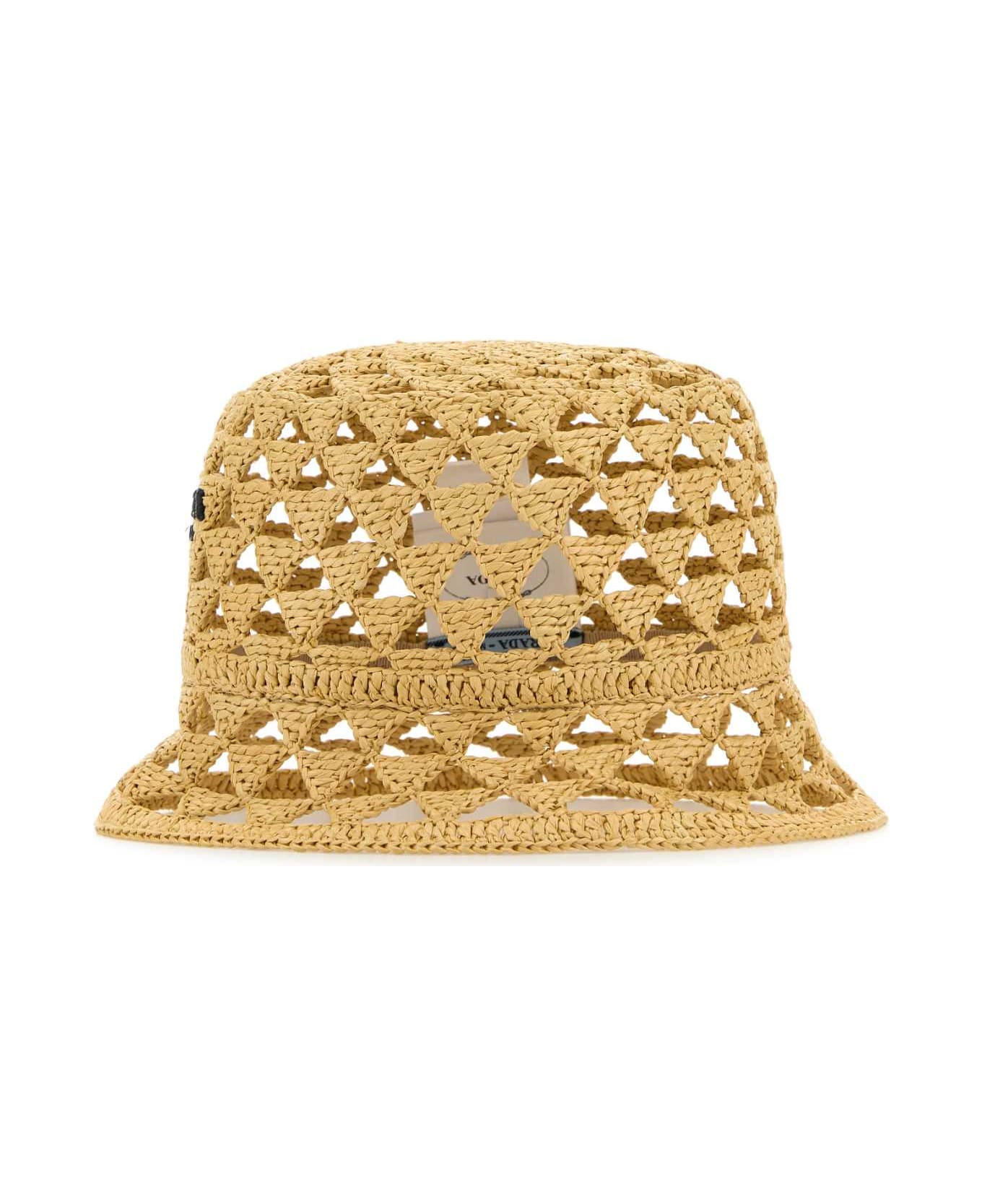 Prada Raffia Bucket Hat - NATURALENERO