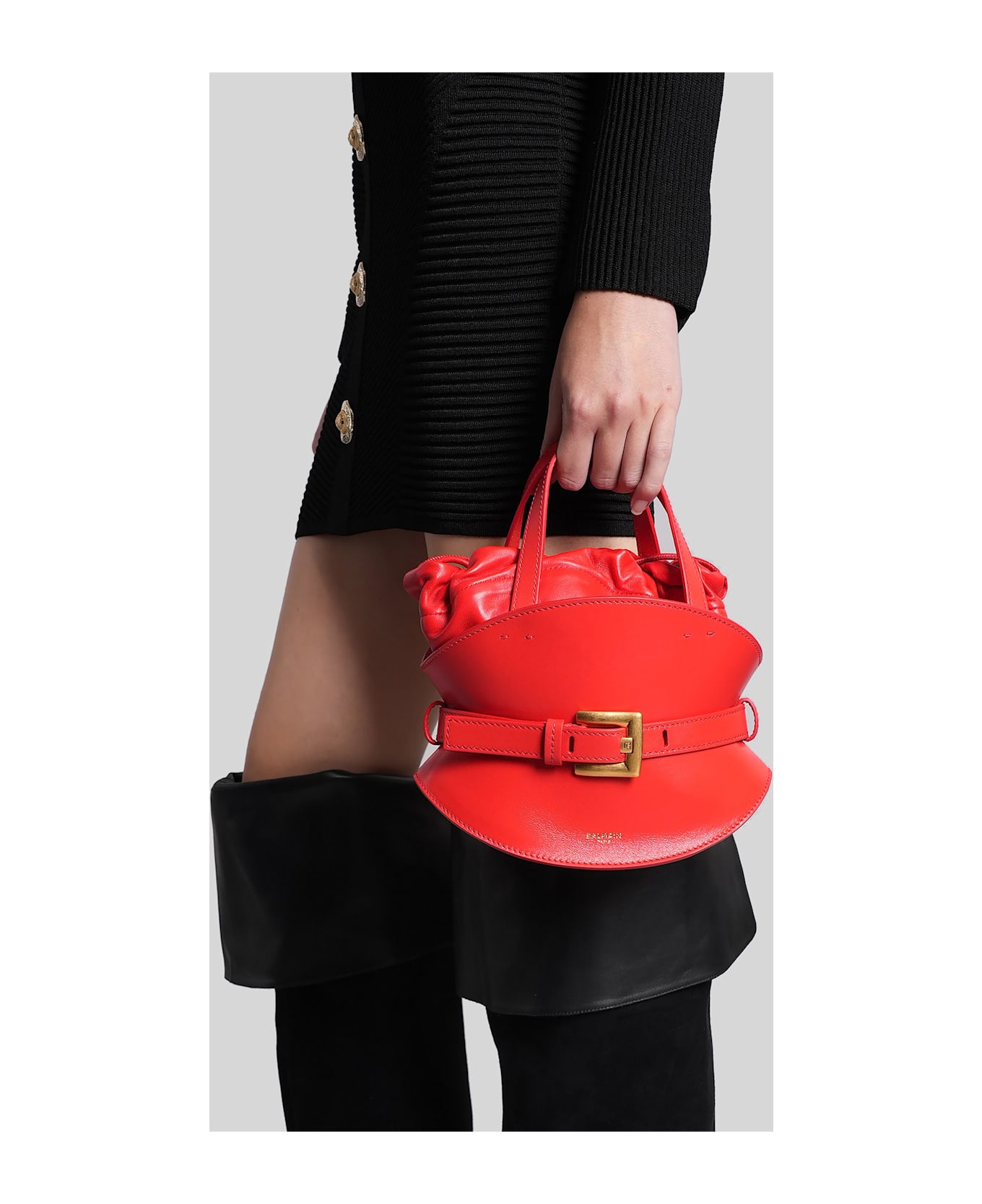 Balmain Shuffle Mini Shoulder Bag In Red Leather - red