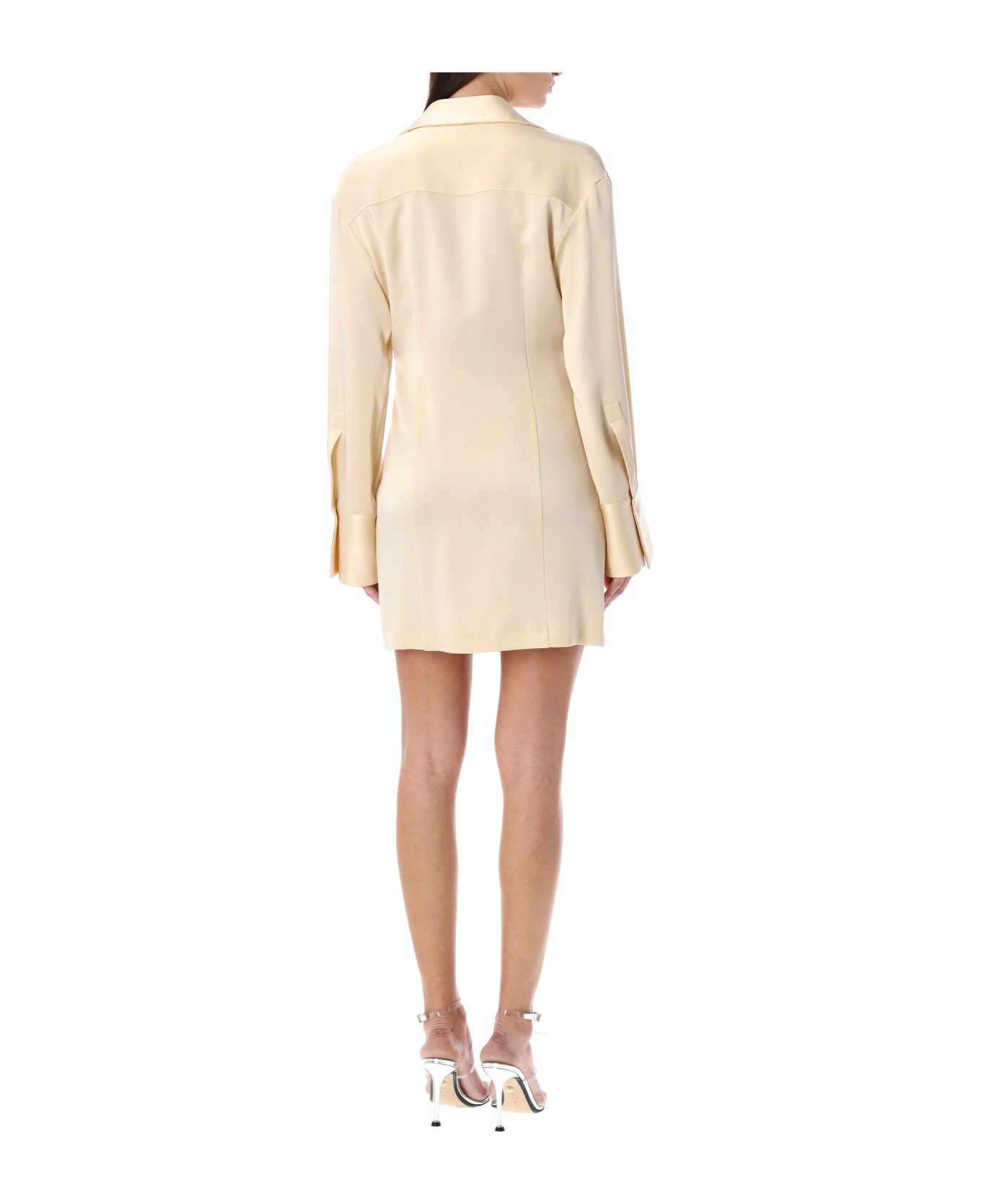 Blumarine Satin Cowl Collar Mini Dress - ANGORA BEIGE