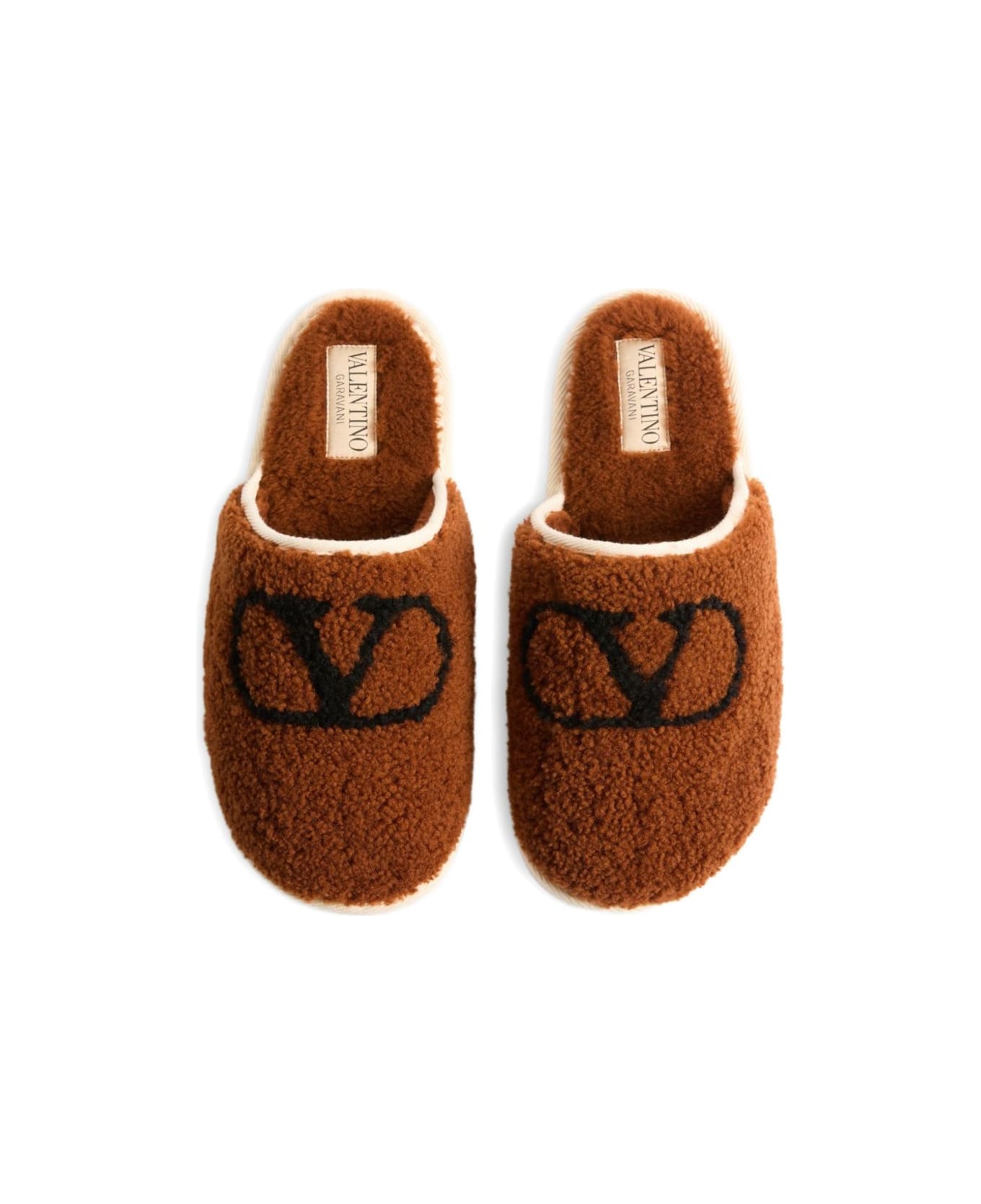 Valentino Garavani Ta Chambre Wool Slippers - Leather Brown