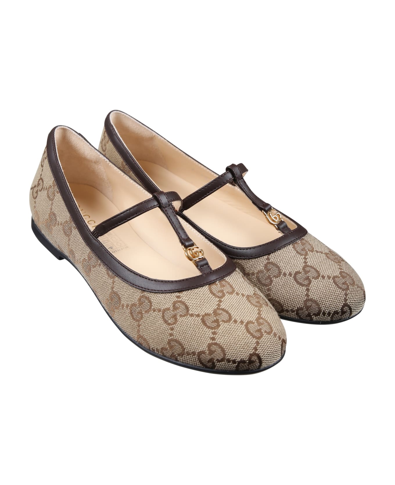 Gucci Brown Ballet Flats For Girl With Gg シューズ