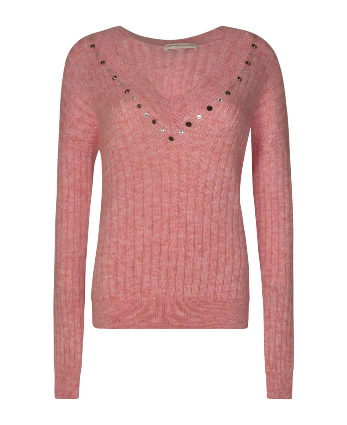 Alessandra Rich Mohair Knit V-neck Jumper - Pink Mélange