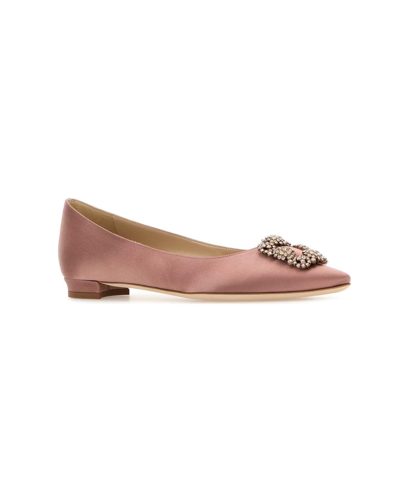 Manolo Blahnik Antiqued Pink Satin Hangisi Ballerinas - DPNK