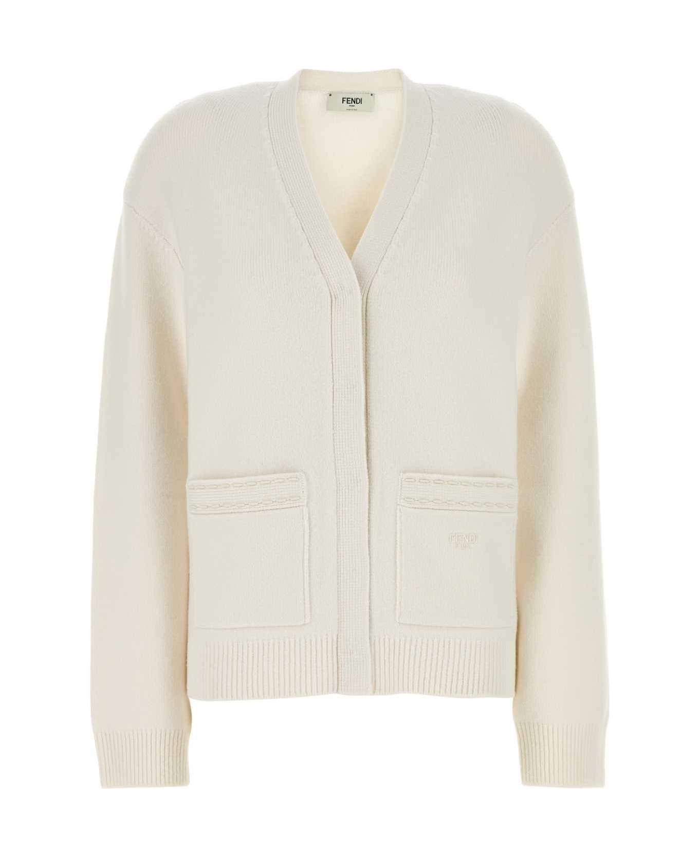 Fendi White Cashmere Blend Cardigan - WHITE