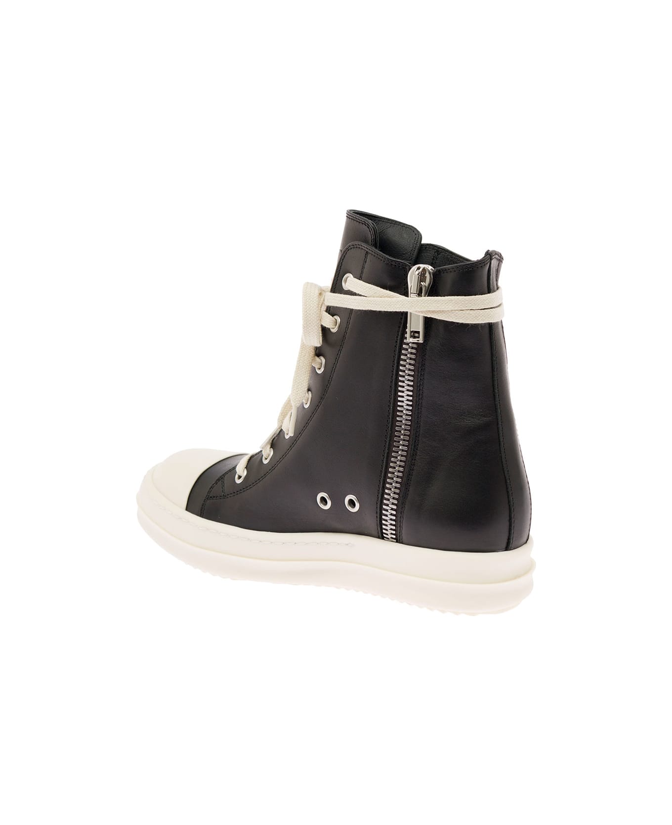 Rick Owens Woman's Black Leather  Sneakers With Laces - Black