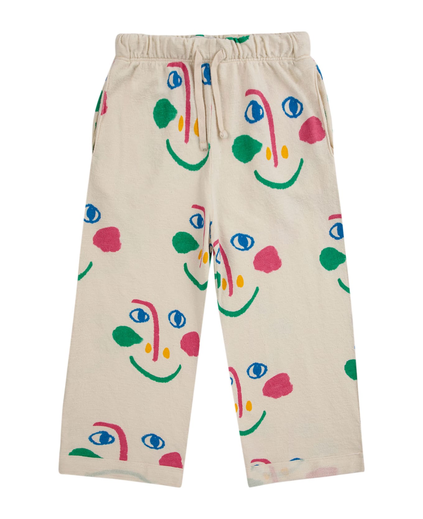 Bobo Choses White Trousers For Girl With All-over Multicolor Face Pattern - White