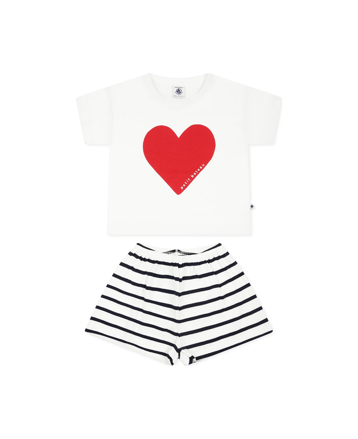 Petit Bateau White Pajamas For Girl With Heart - White
