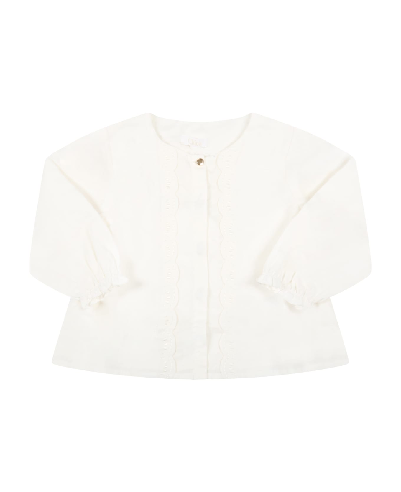 Chloé Ivory Blouse For Girl With Logo - Ivory