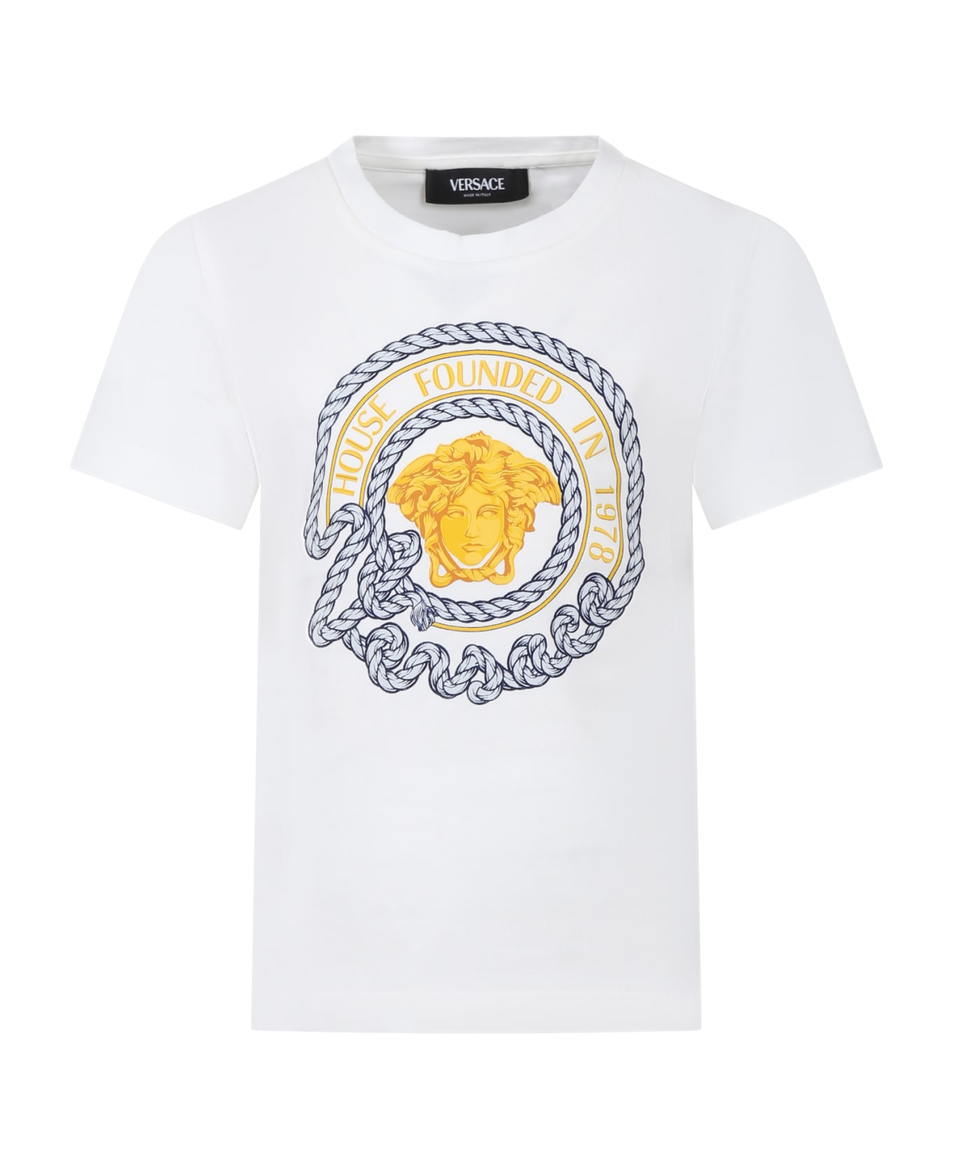 Versace White T-shirt For Boy With Anchor Print - White